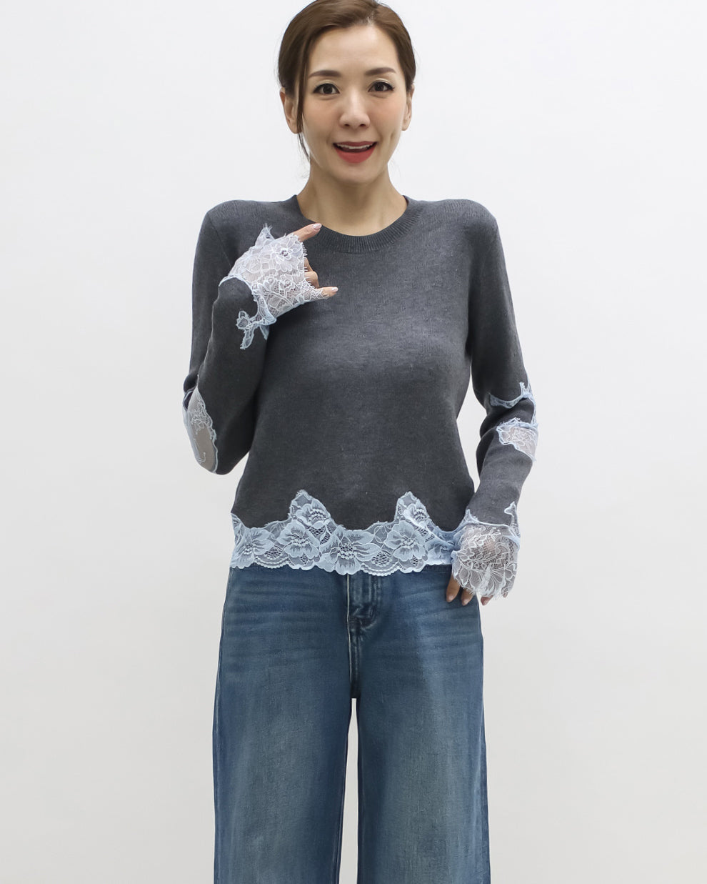grey w/ blue lace knitted top *pre-order*