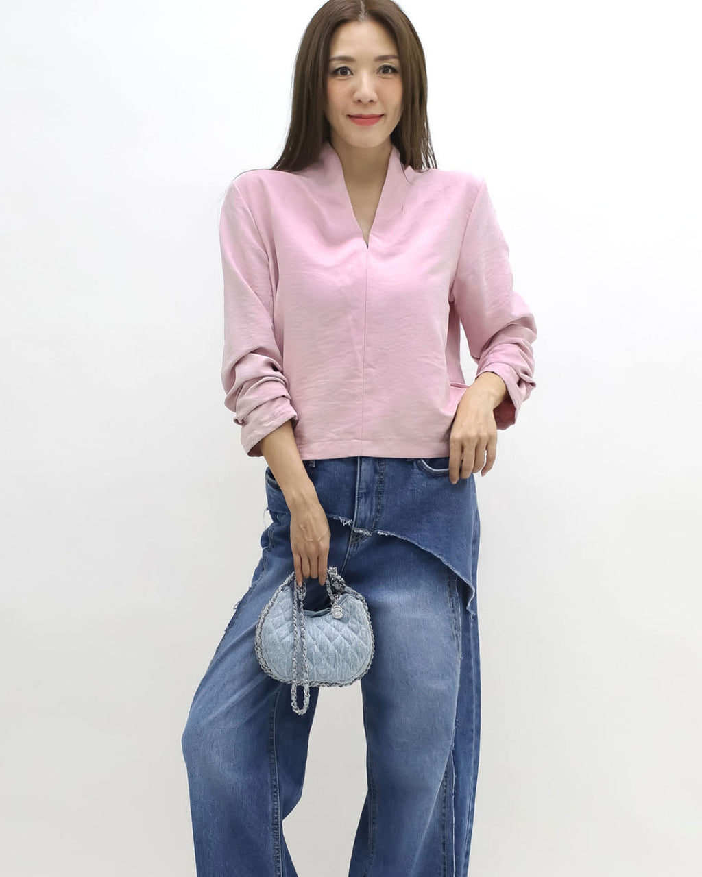 pink V neck top