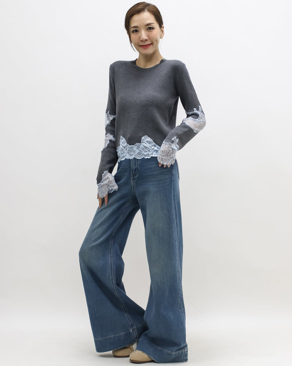 grey w/ blue lace knitted top *pre-order*