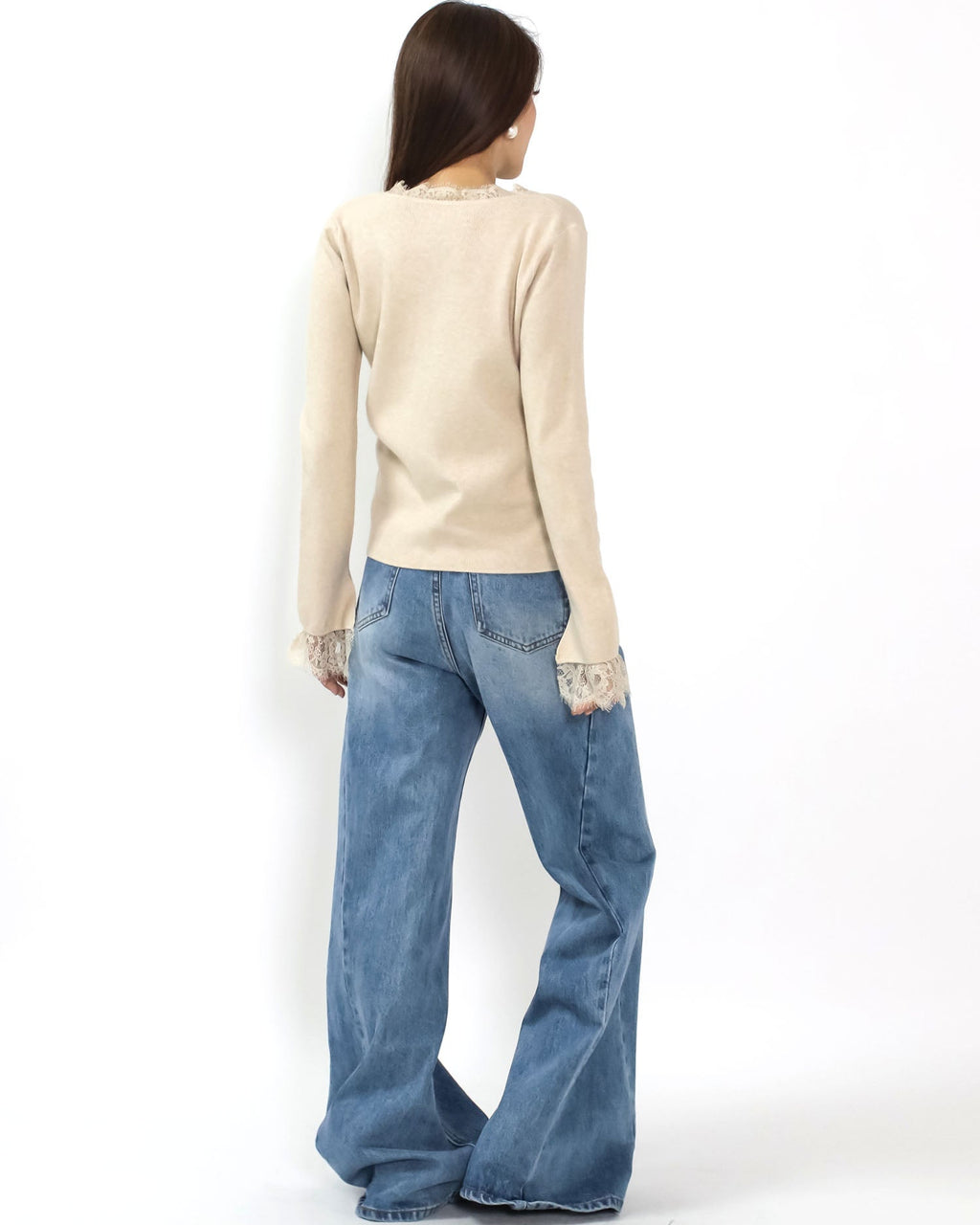 beige oat lace trim knitted top *pre-order*