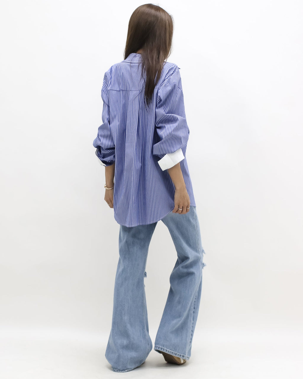 blue & ivory stripes w/ embroidered front shirt