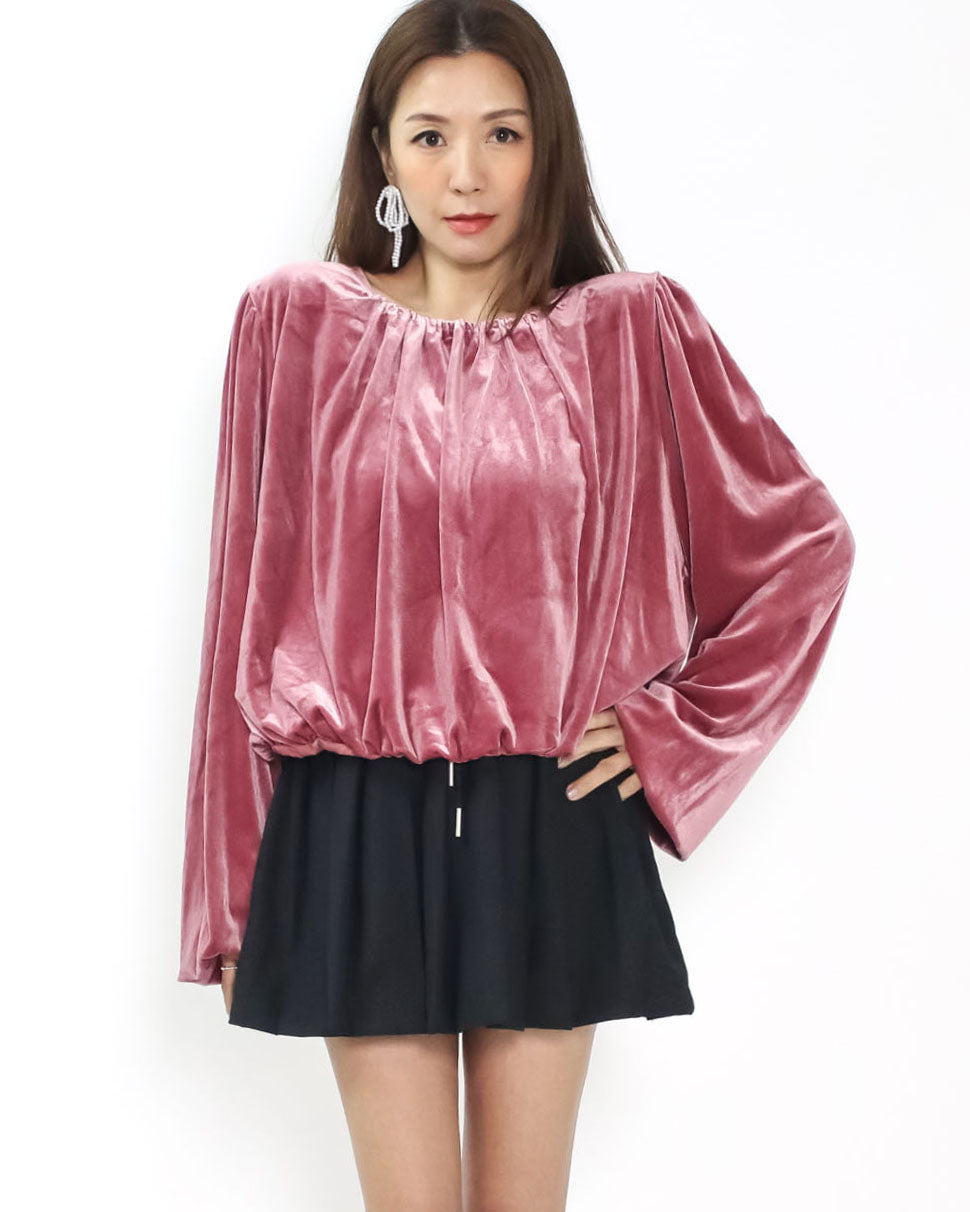 pink velvet puff sleeves top