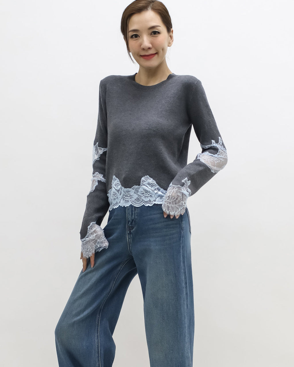 grey w/ blue lace knitted top *pre-order*