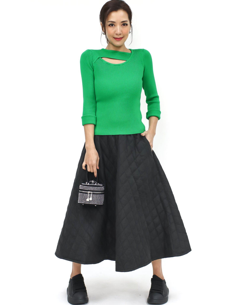 black quilted flare skirt *pre-order*