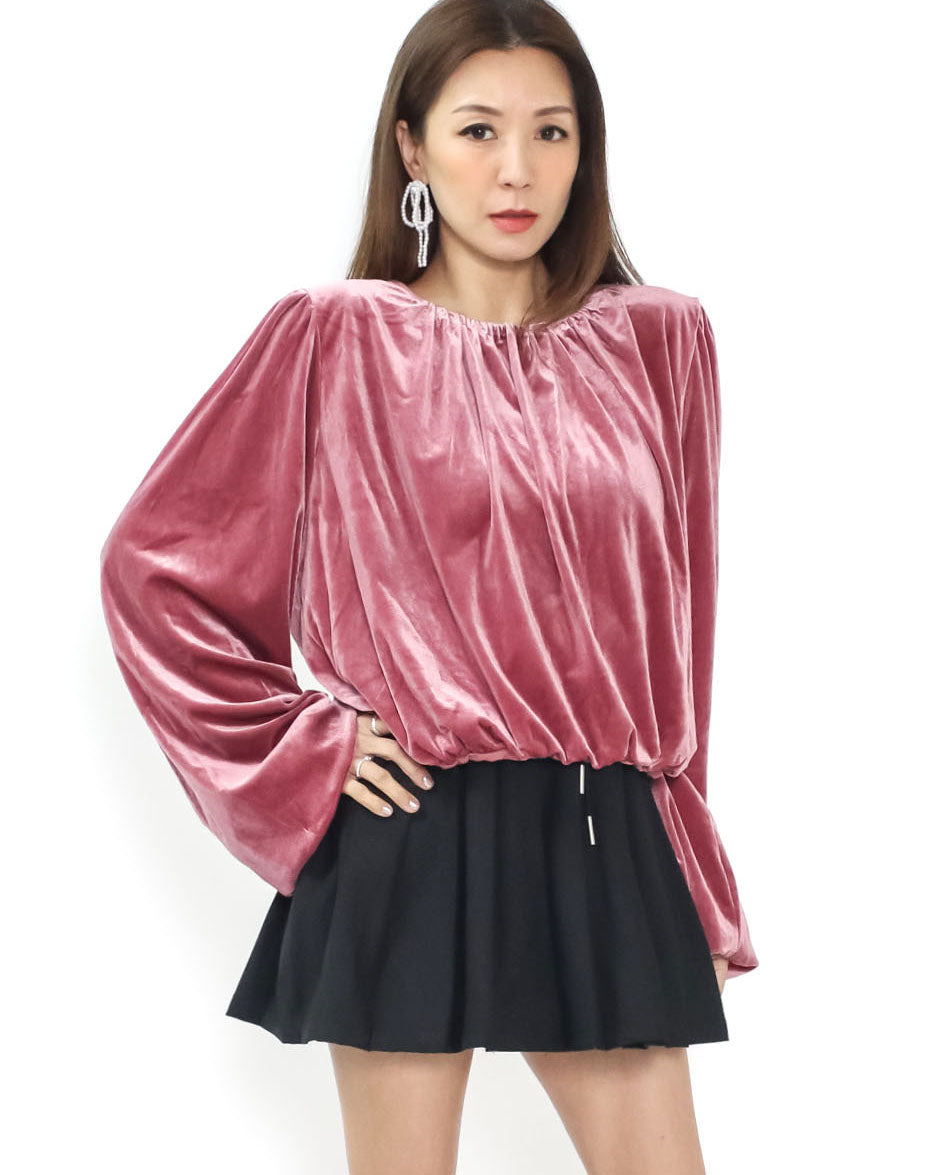 pink velvet puff sleeves top