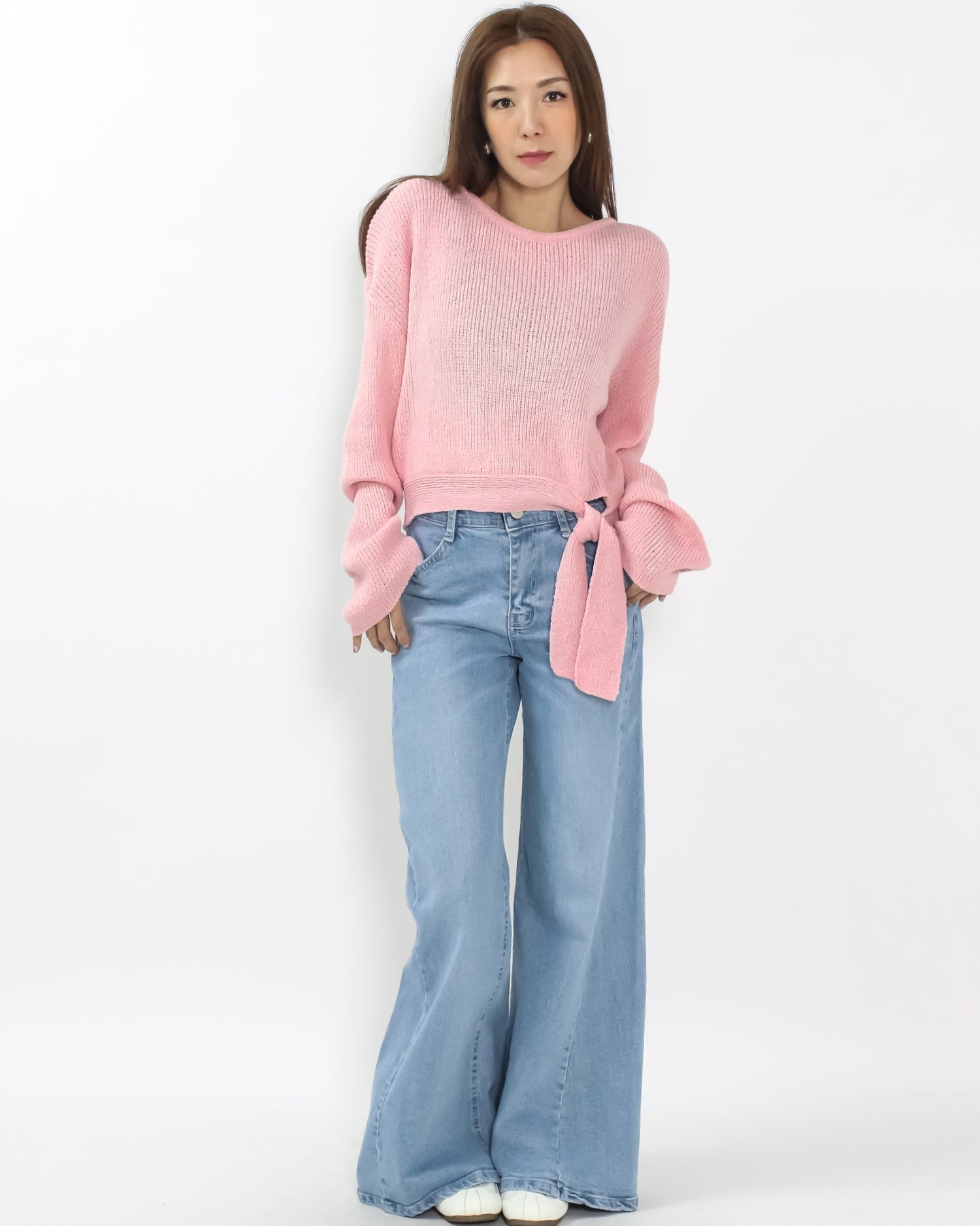 pink tie-up front knitted top *pre-order*