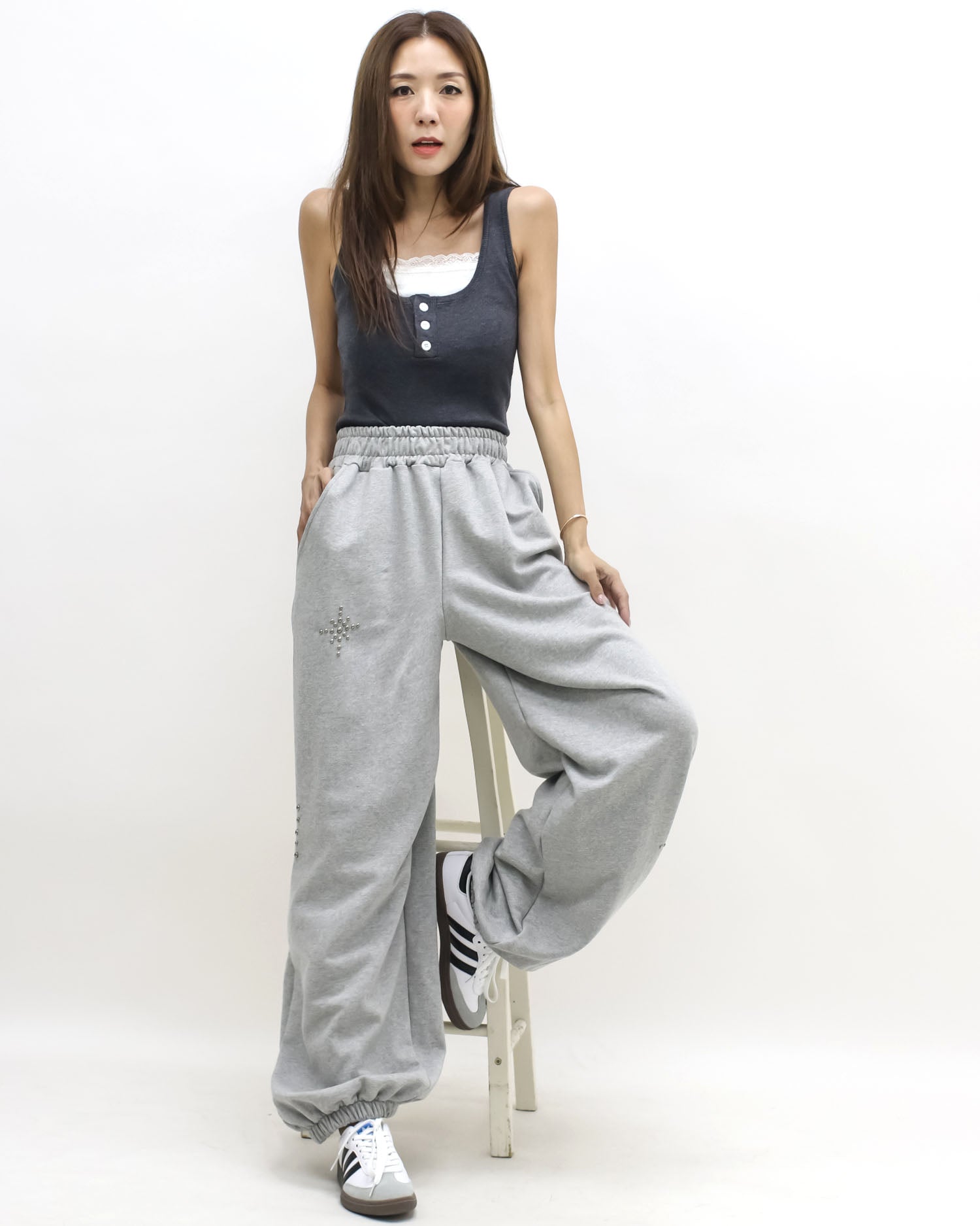 grey studded sweat joggers *pre-order*