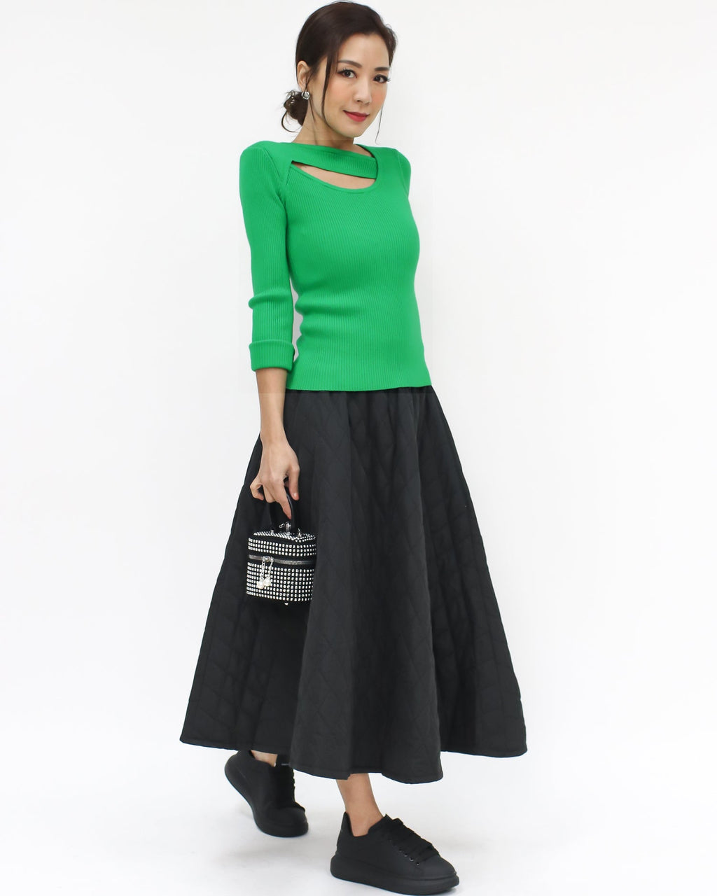 black quilted flare skirt *pre-order*
