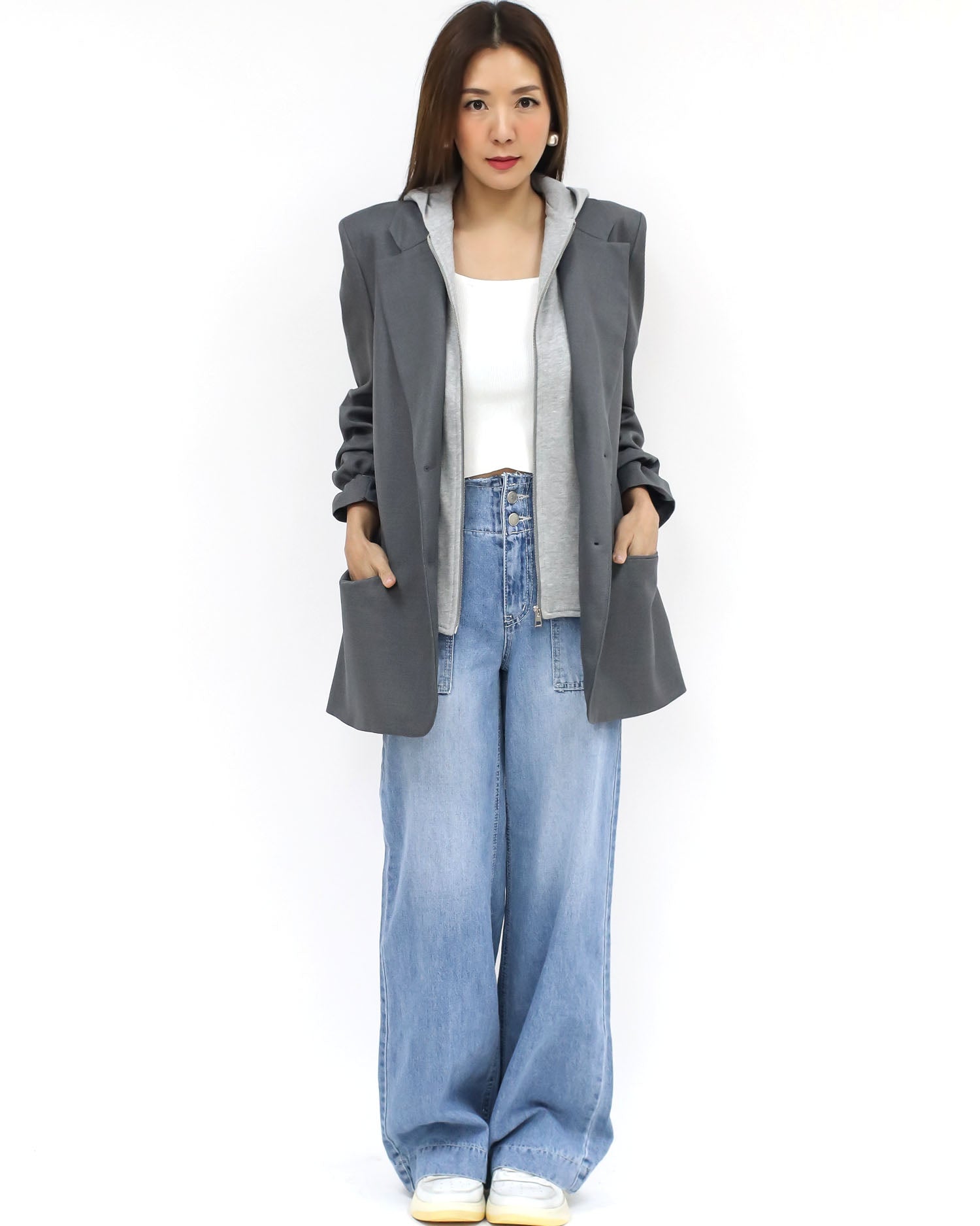 grey w/ sweat hoodie contrast blazer *pre-order*