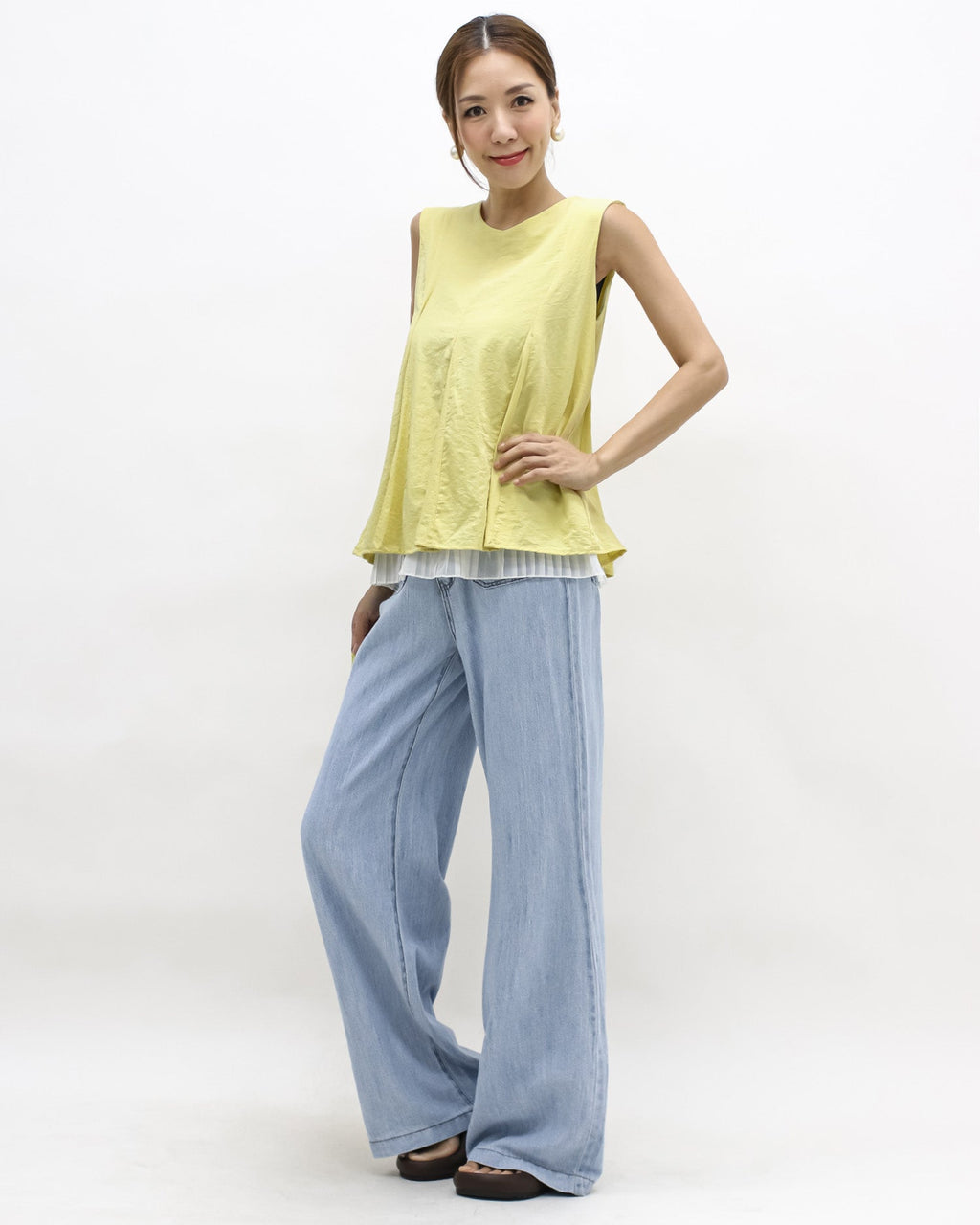 yellow pleats w/ ivory mesh layer hem vest *pre-order*