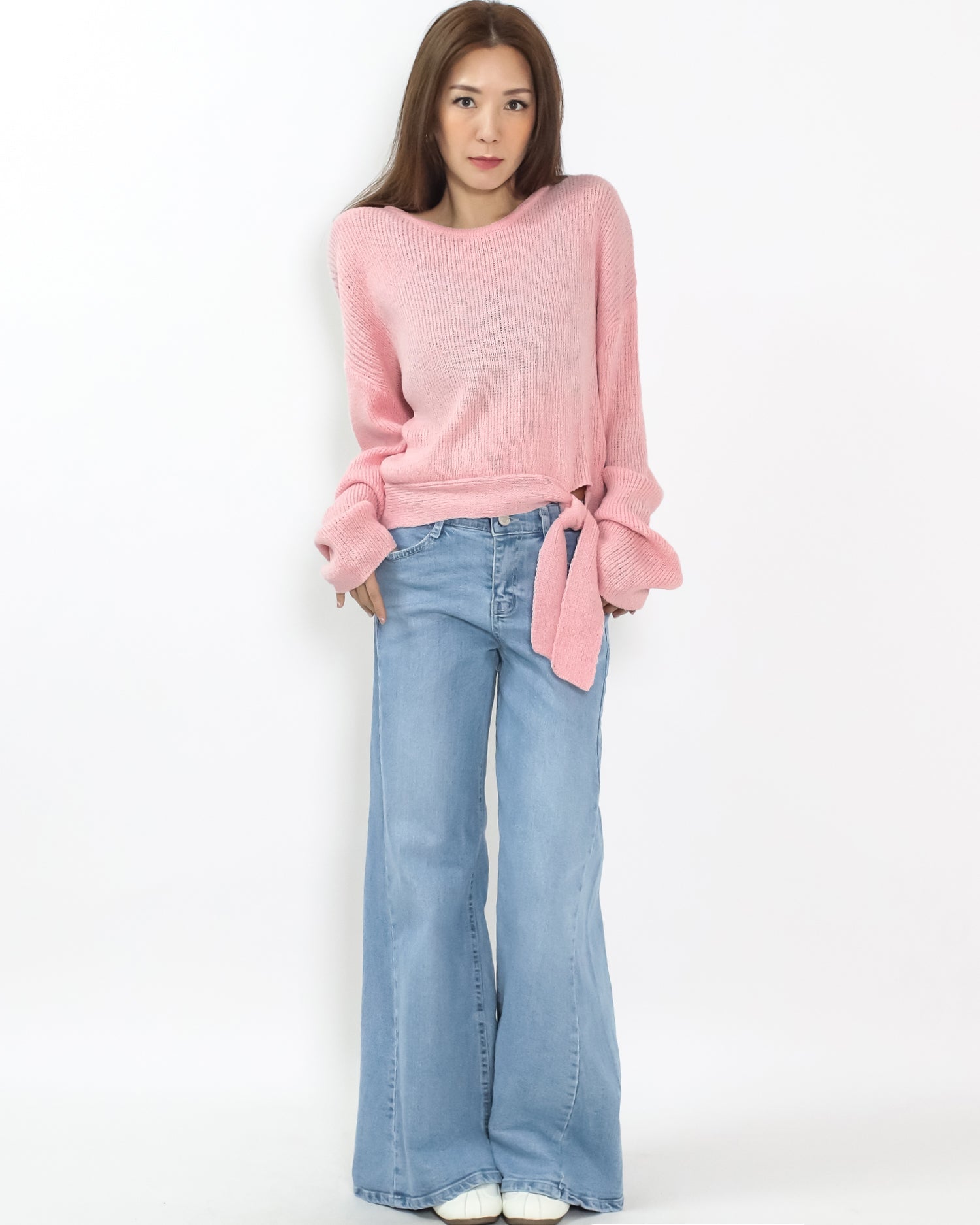 pink tie-up front knitted top *pre-order*