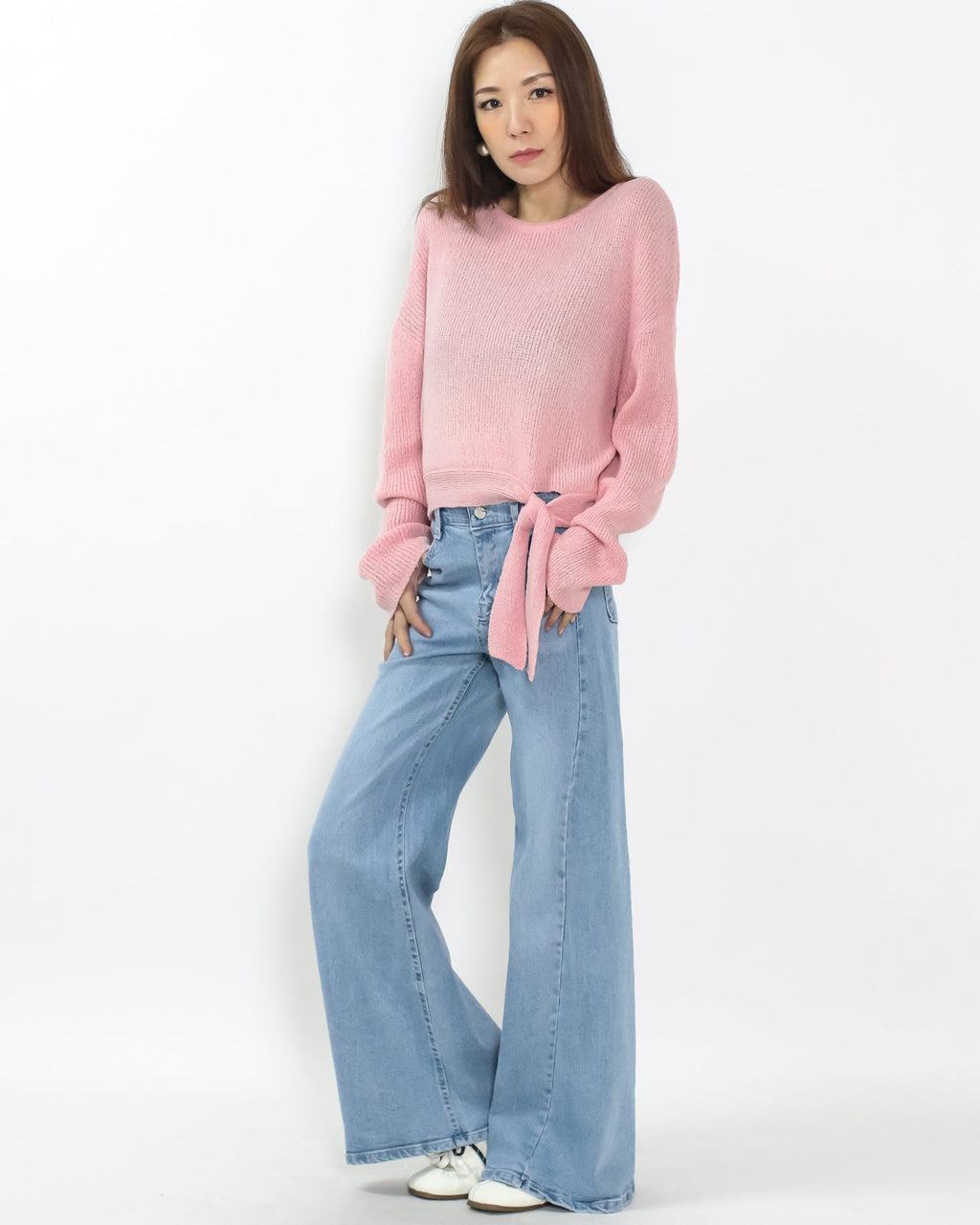 pink tie-up front knitted top *pre-order*