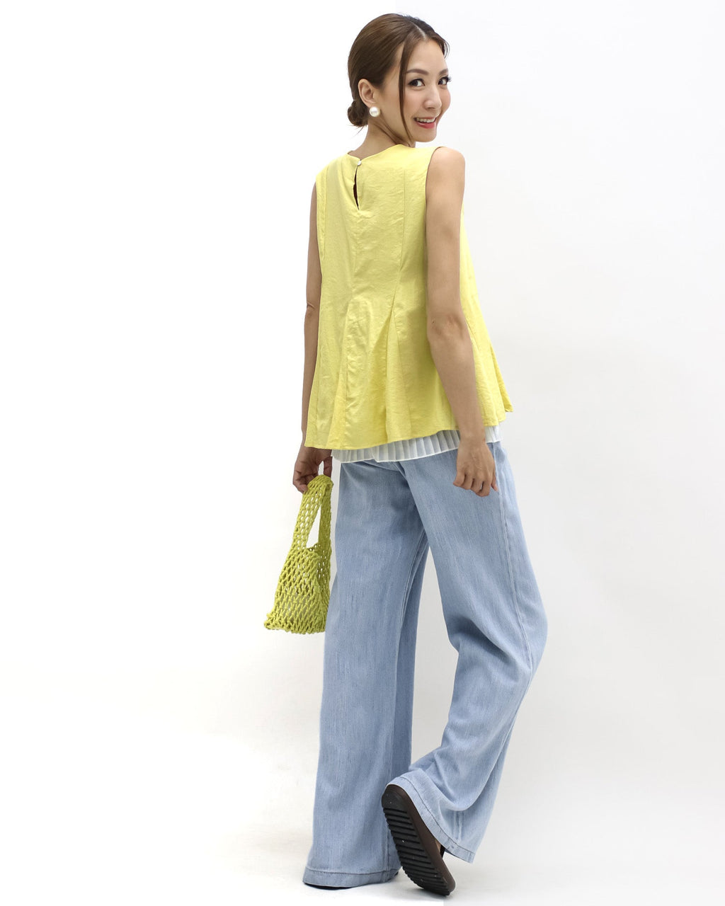yellow pleats w/ ivory mesh layer hem vest *pre-order*