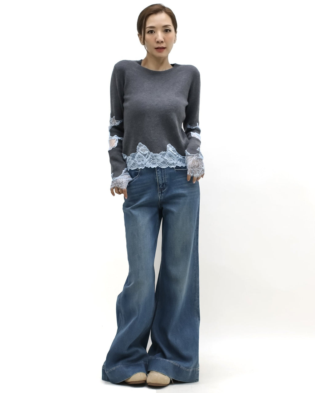 grey w/ blue lace knitted top *pre-order*