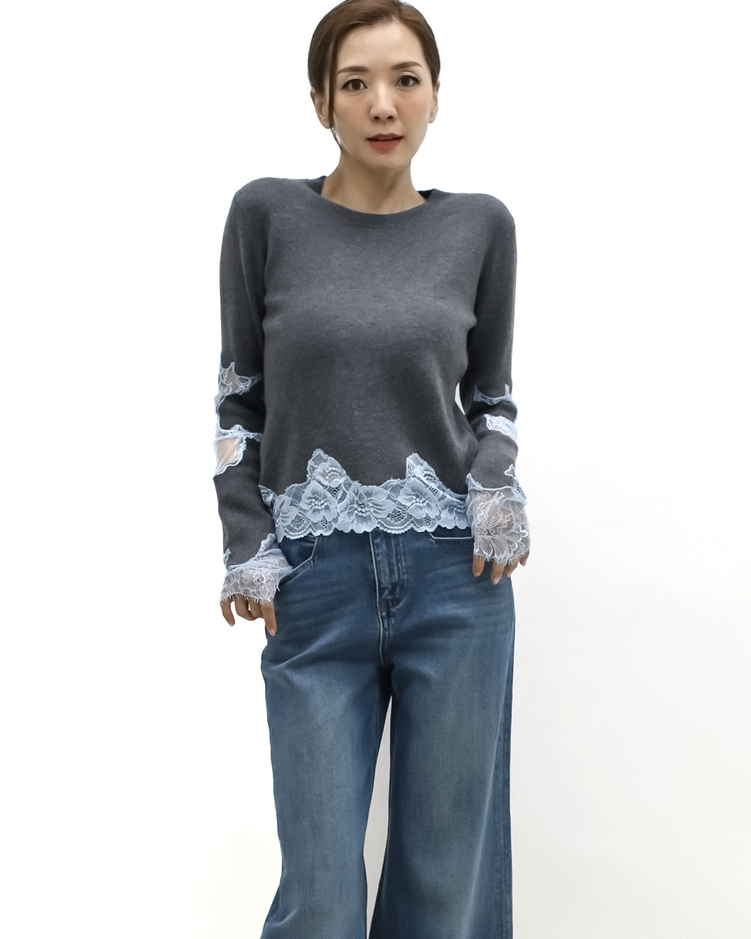 grey w/ blue lace knitted top *pre-order*