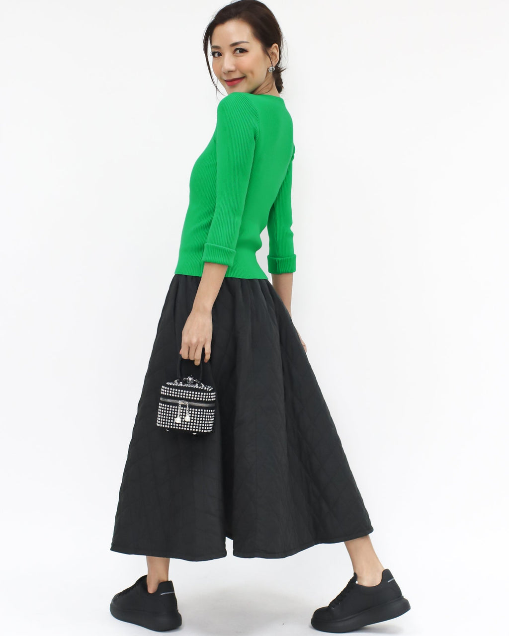 black quilted flare skirt *pre-order*