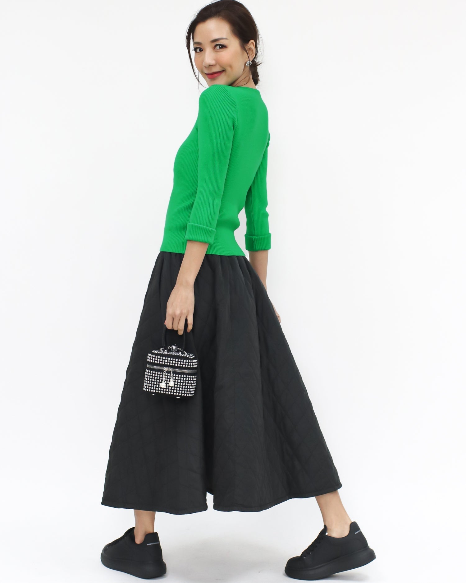 black quilted flare skirt *pre-order*