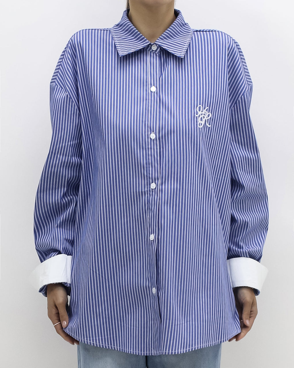 blue & ivory stripes w/ embroidered front shirt