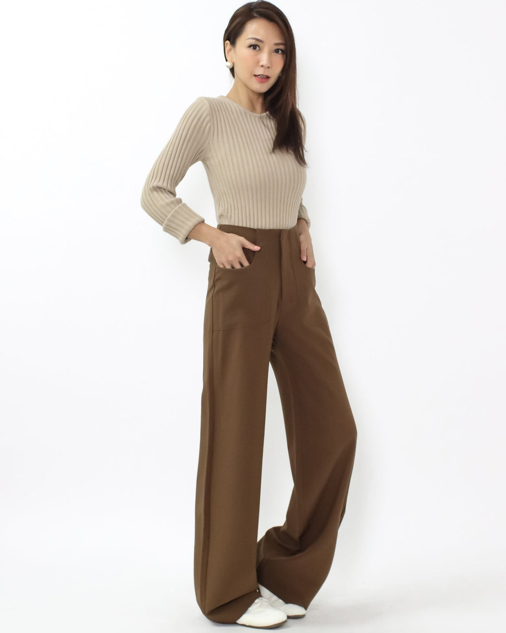 brown high waist straight leg pants *pre-order*