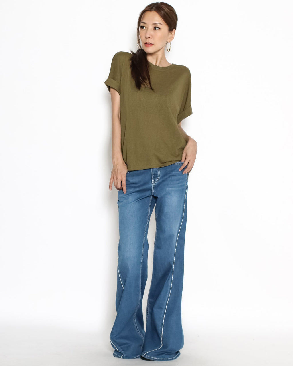 green fold sleeves tee