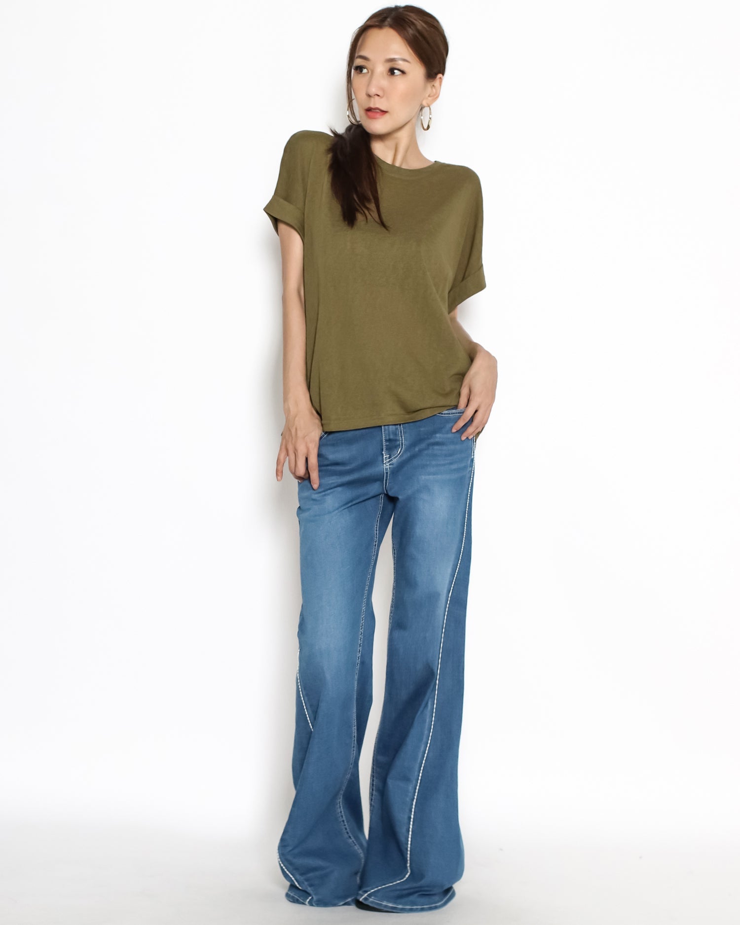 green fold sleeves tee