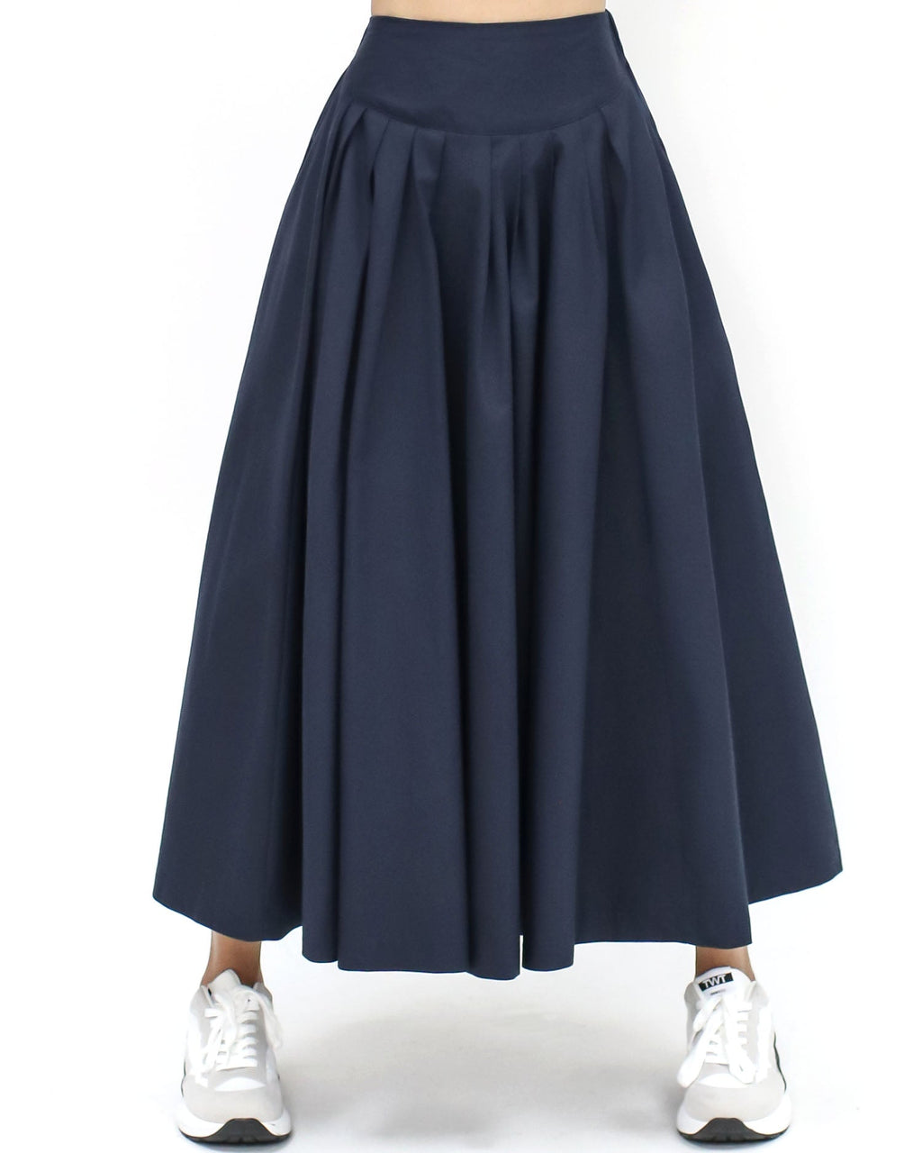 Navy flare cotton longline skirt