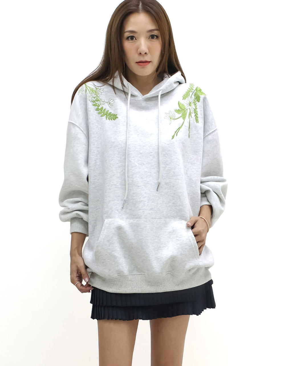 marl grey embroidered hoodie sweatshirt *pre-order*