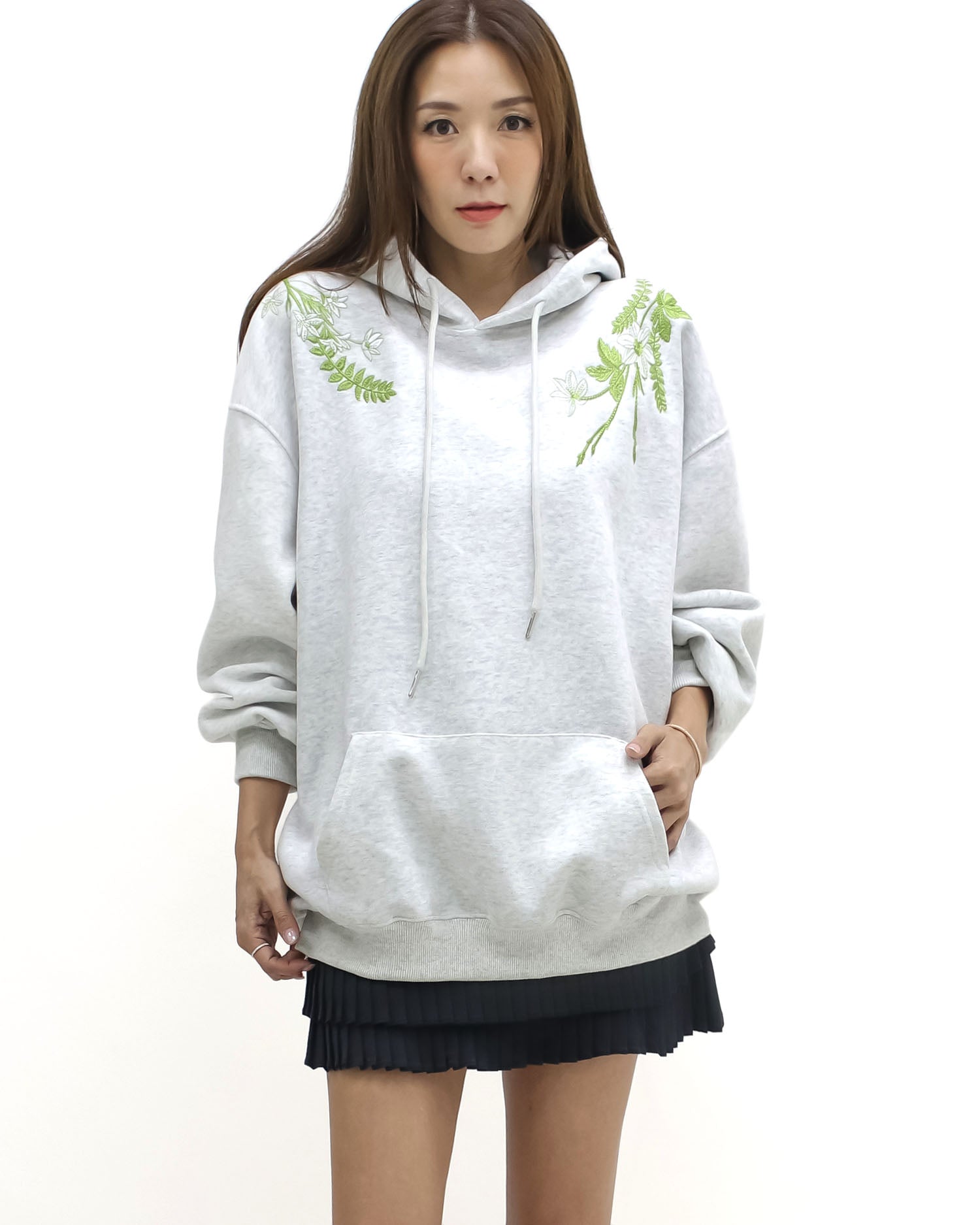 marl grey embroidered hoodie sweatshirt *pre-order*