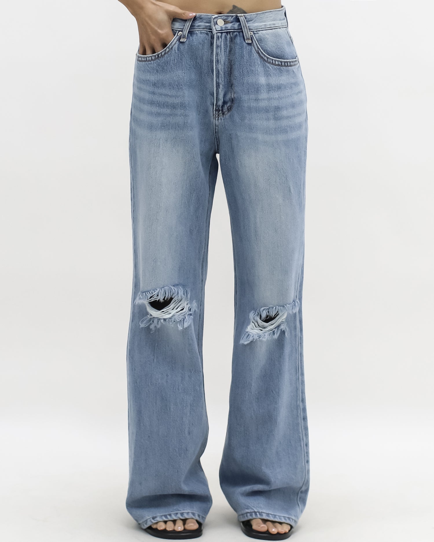 blue denim ripped straight leg jeans *pre-order*