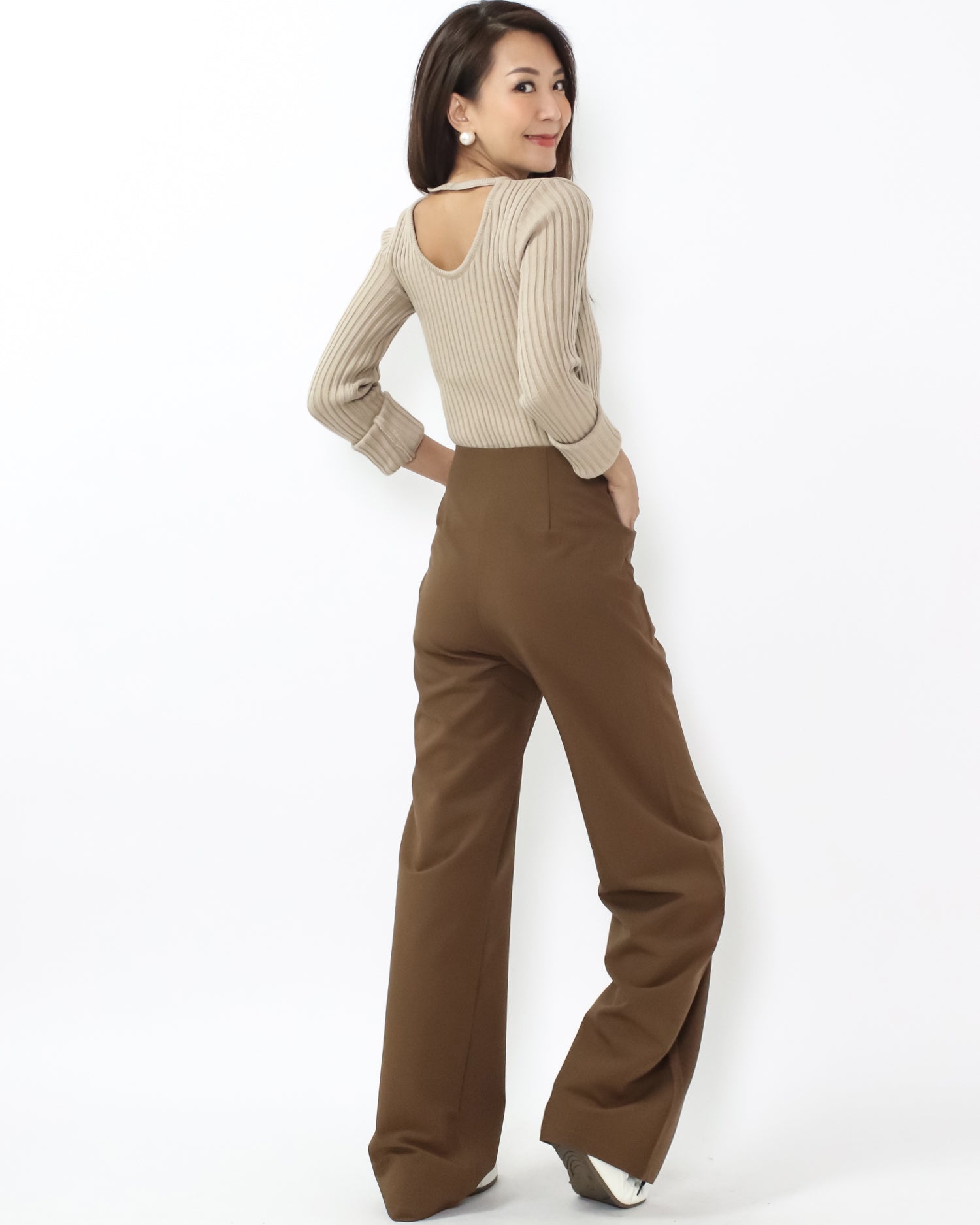 brown high waist straight leg pants *pre-order*