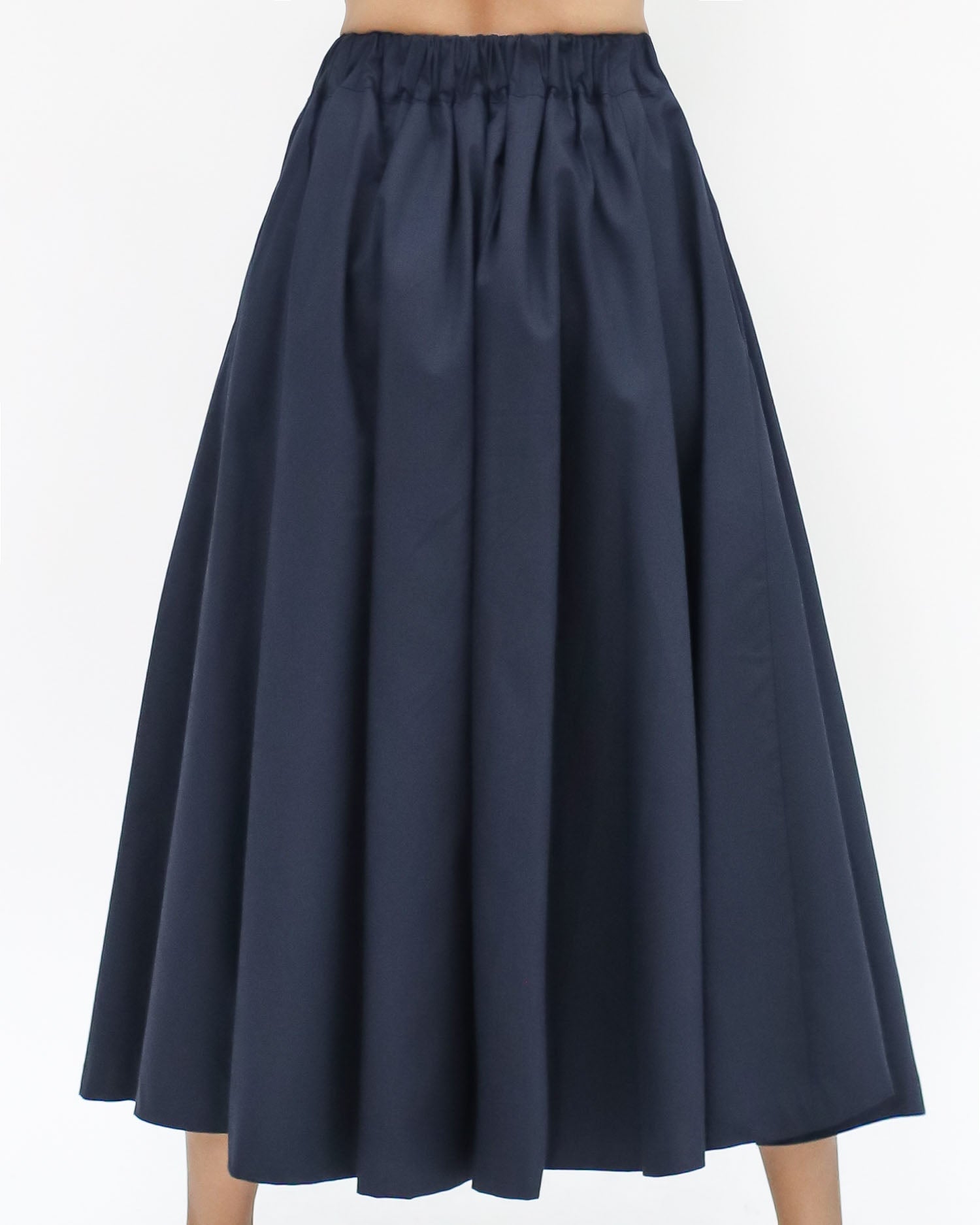 Navy flare cotton longline skirt