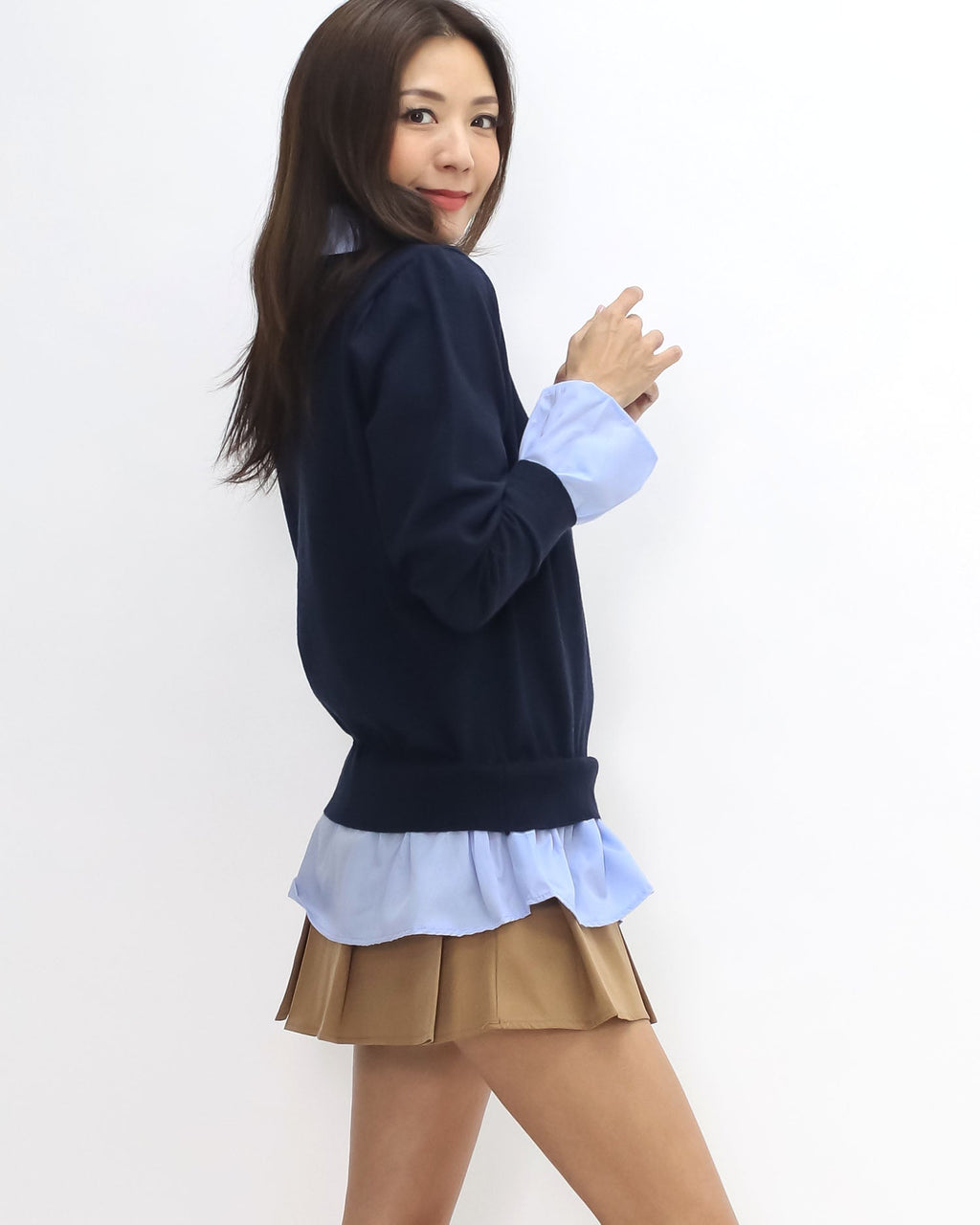 navy knitted w/ blue shirt contrast top *pre-order*