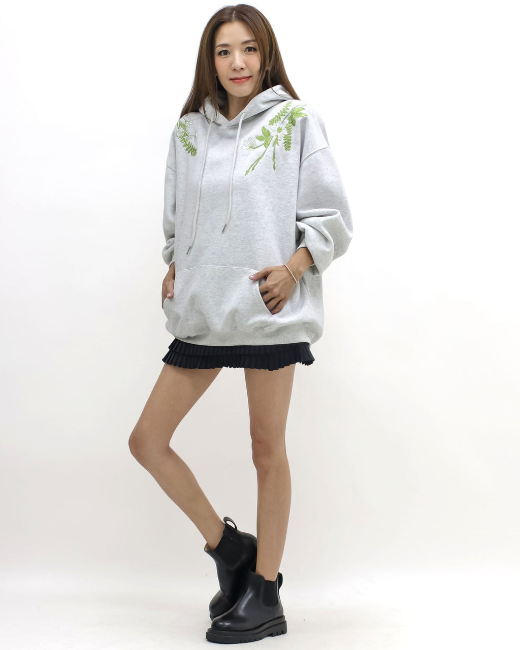 marl grey embroidered hoodie sweatshirt *pre-order*