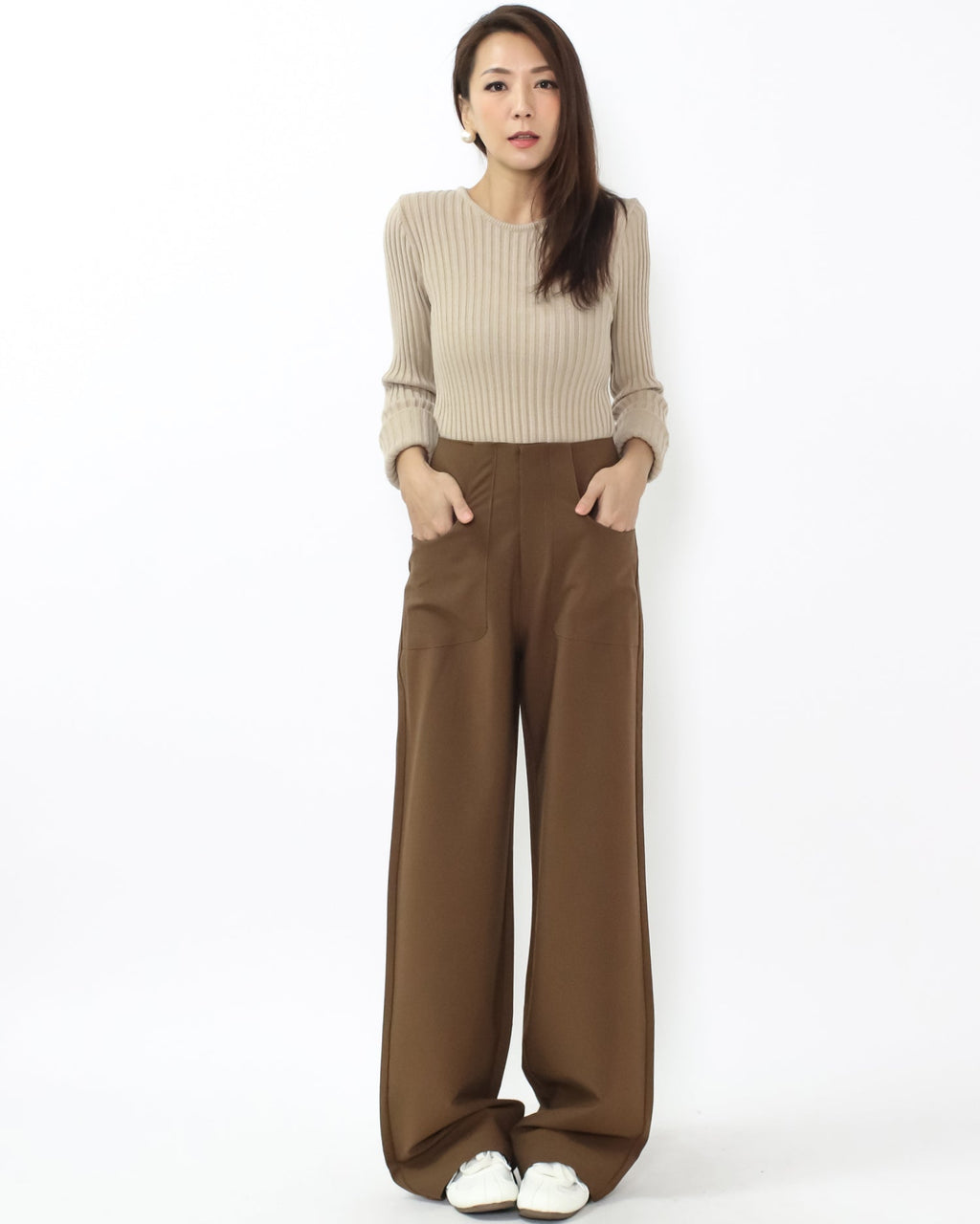 brown high waist straight leg pants *pre-order*
