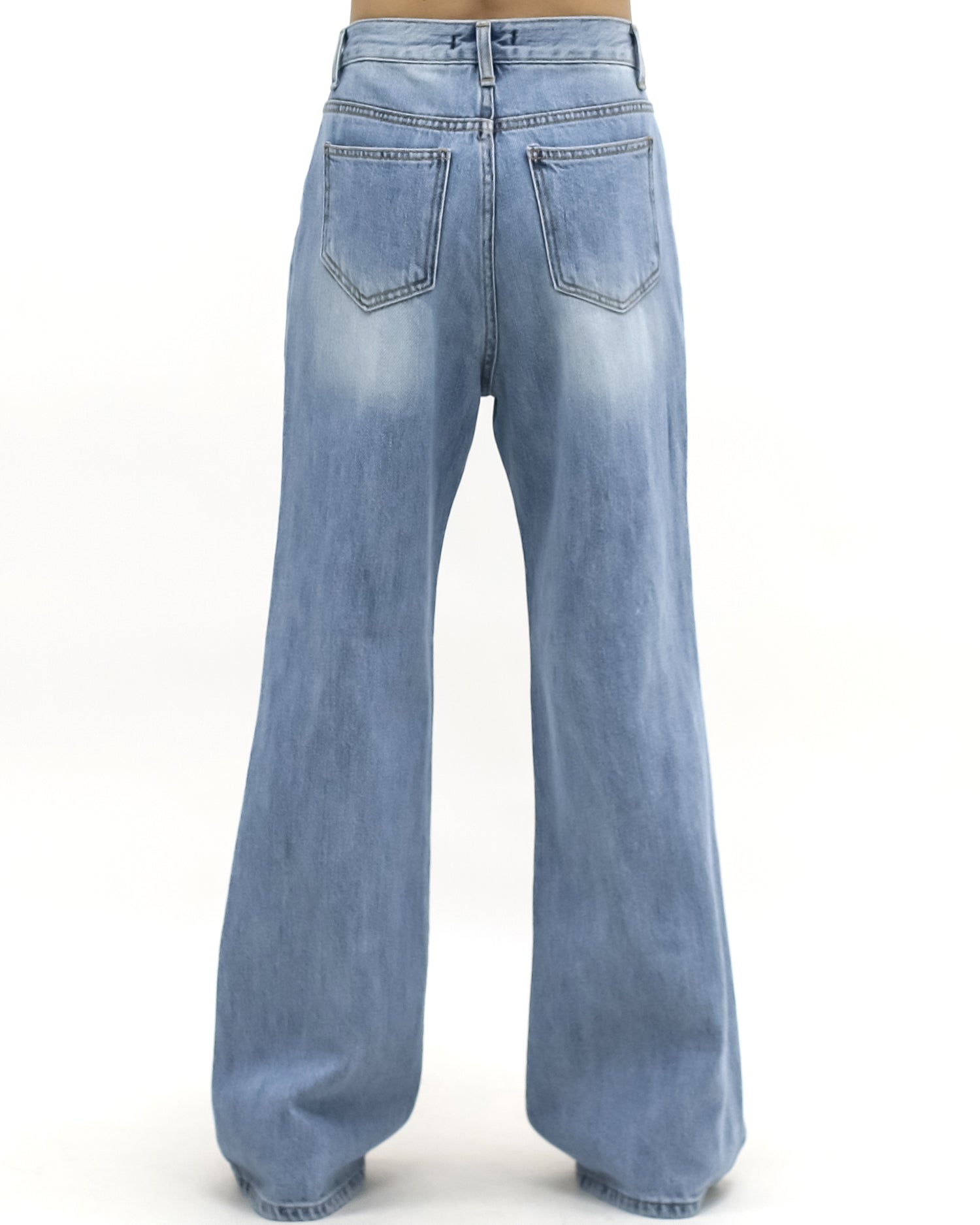 blue denim ripped straight leg jeans *pre-order*
