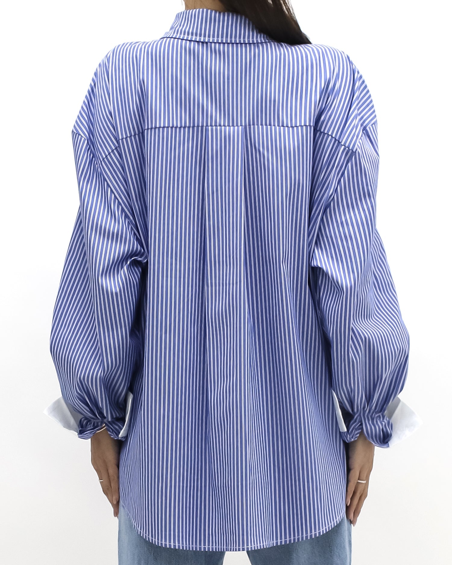 blue & ivory stripes w/ embroidered front shirt