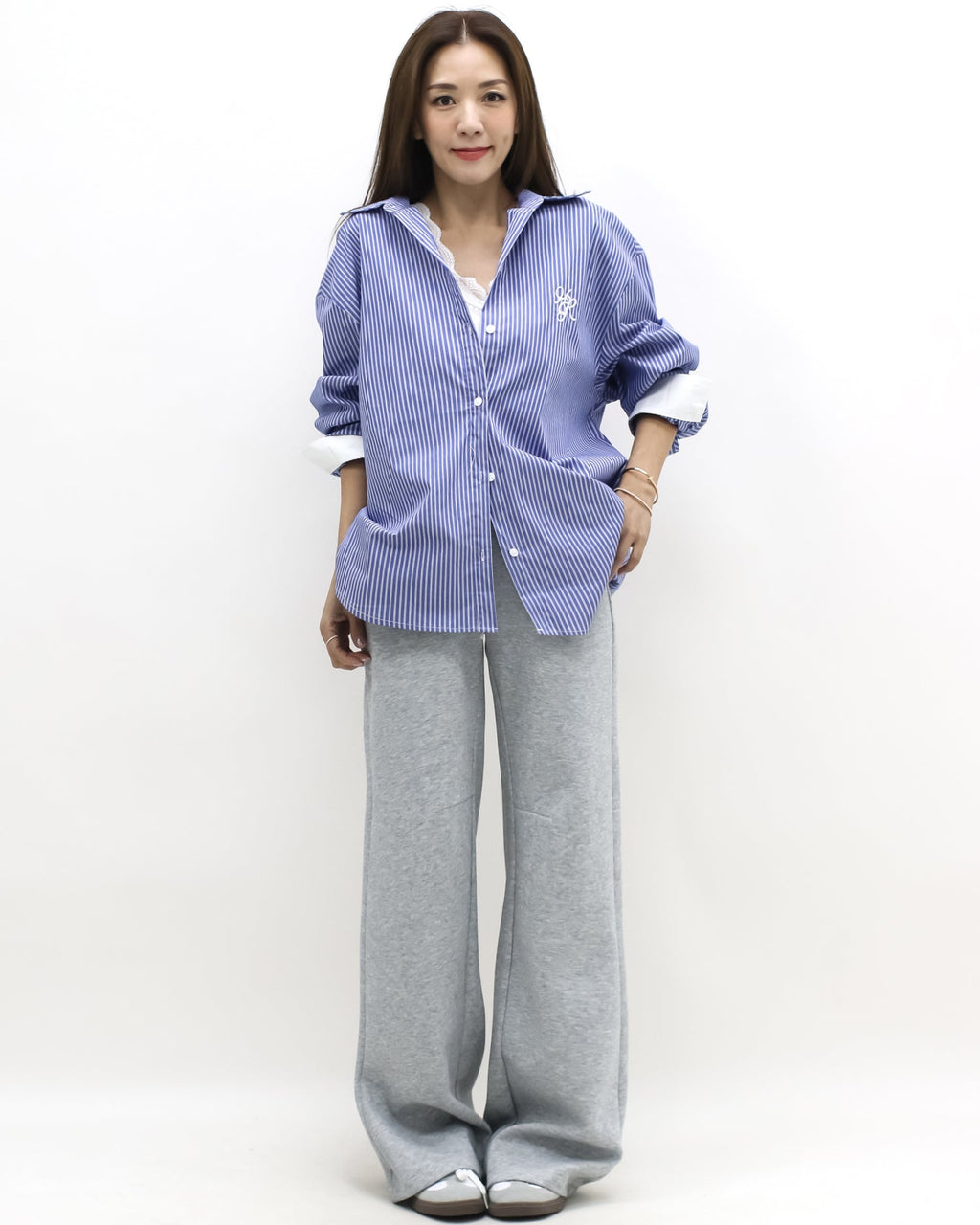 blue & ivory stripes w/ embroidered front shirt