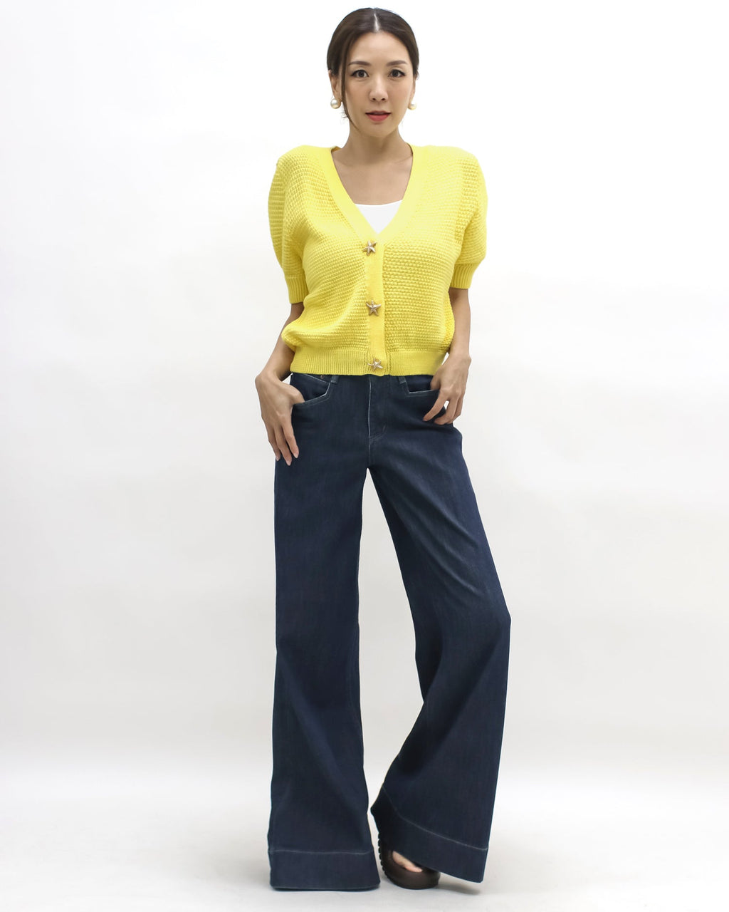 yellow starfish button fine knitted cardigan *pre-order*