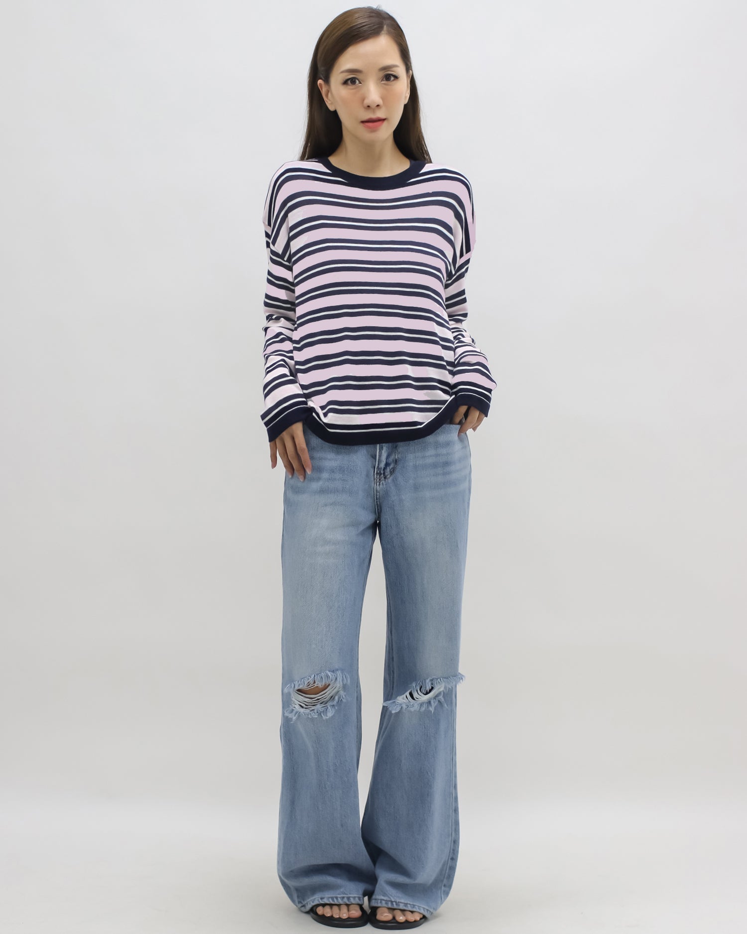 pink & navy stripes soft knitted top