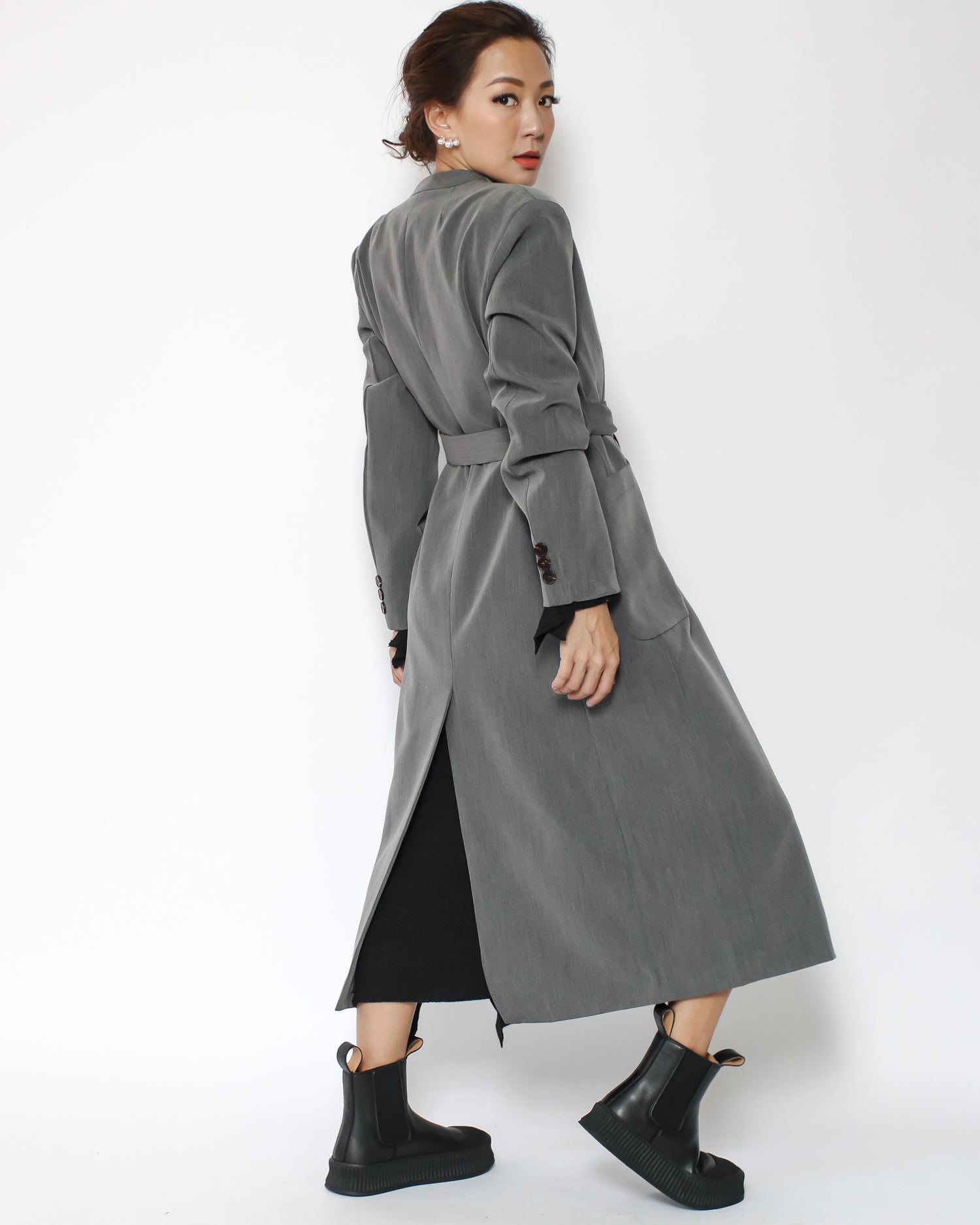 grey blazer longline jacket with belt *pre-order*