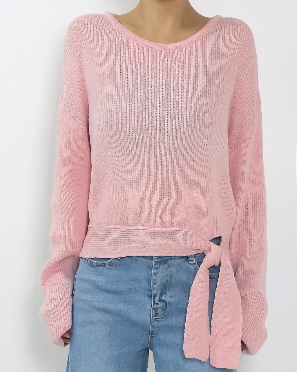 pink tie-up front knitted top *pre-order*