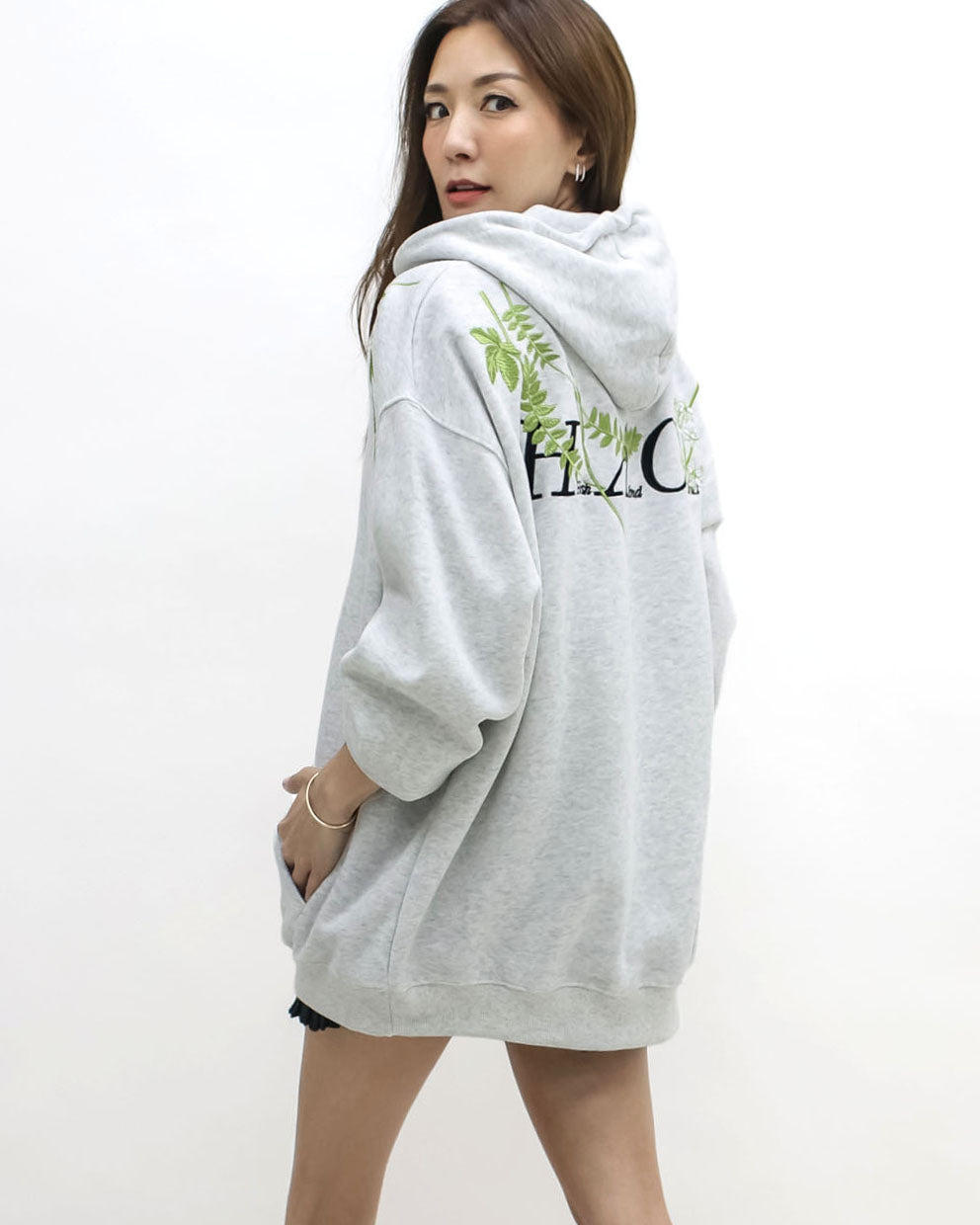 marl grey embroidered hoodie sweatshirt *pre-order*