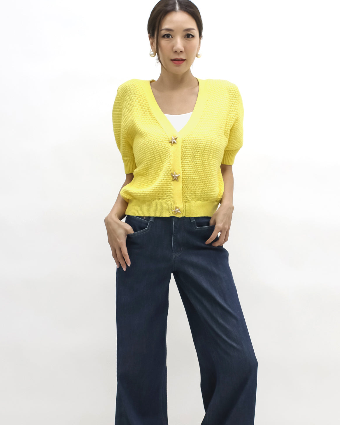 yellow starfish button fine knitted cardigan *pre-order*