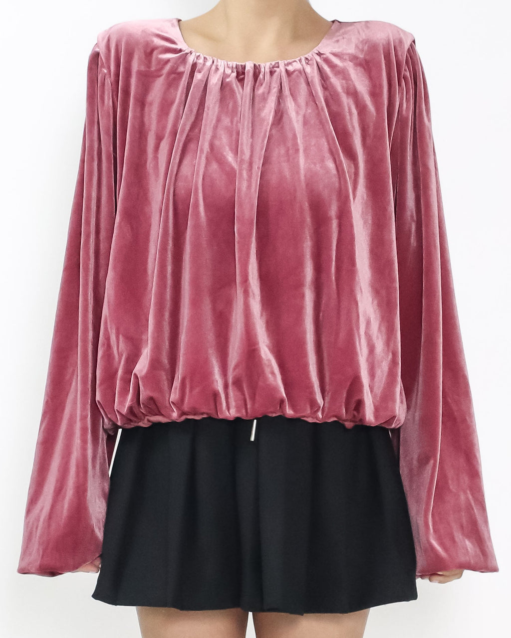 pink velvet puff sleeves top