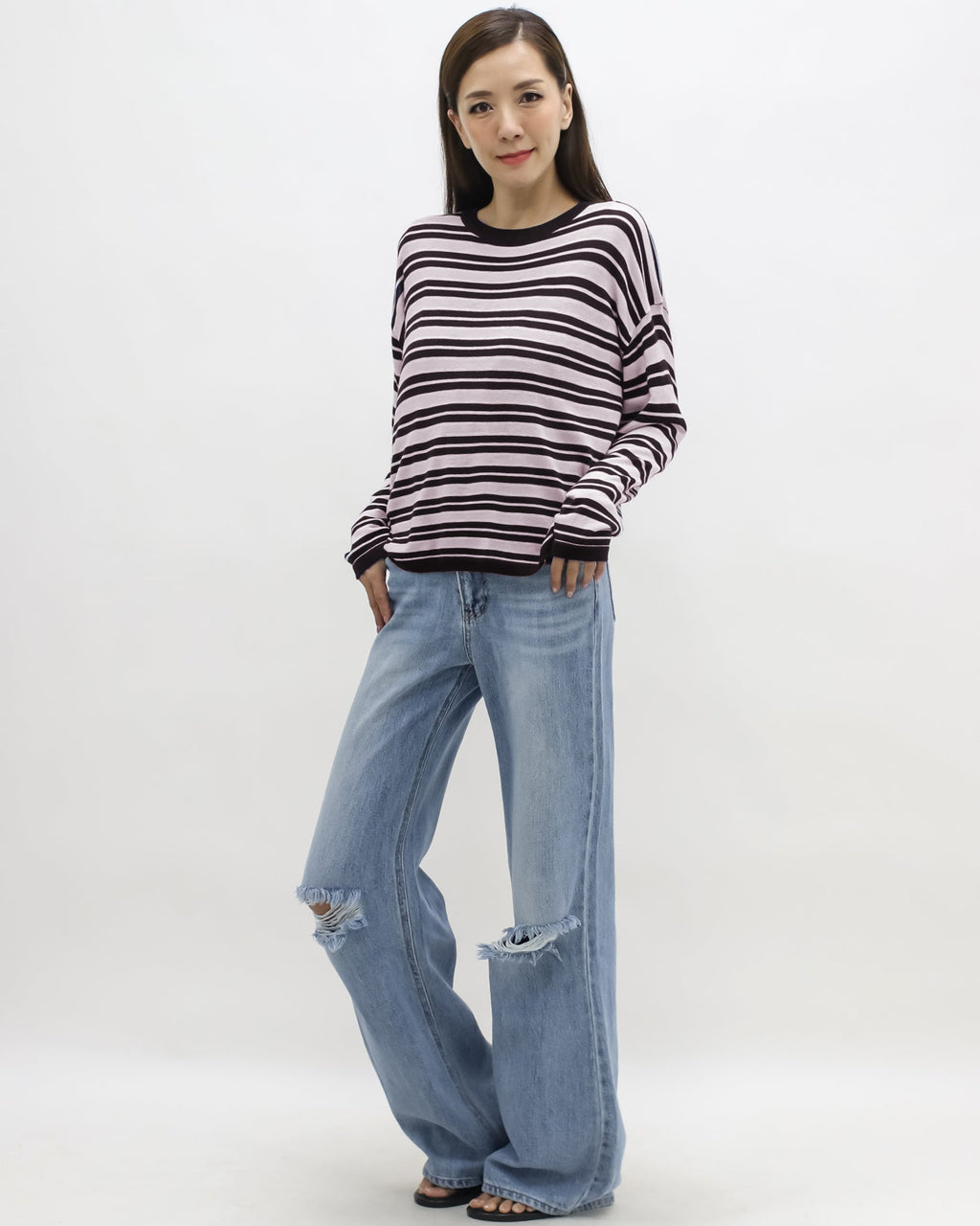 pink & navy stripes soft knitted top