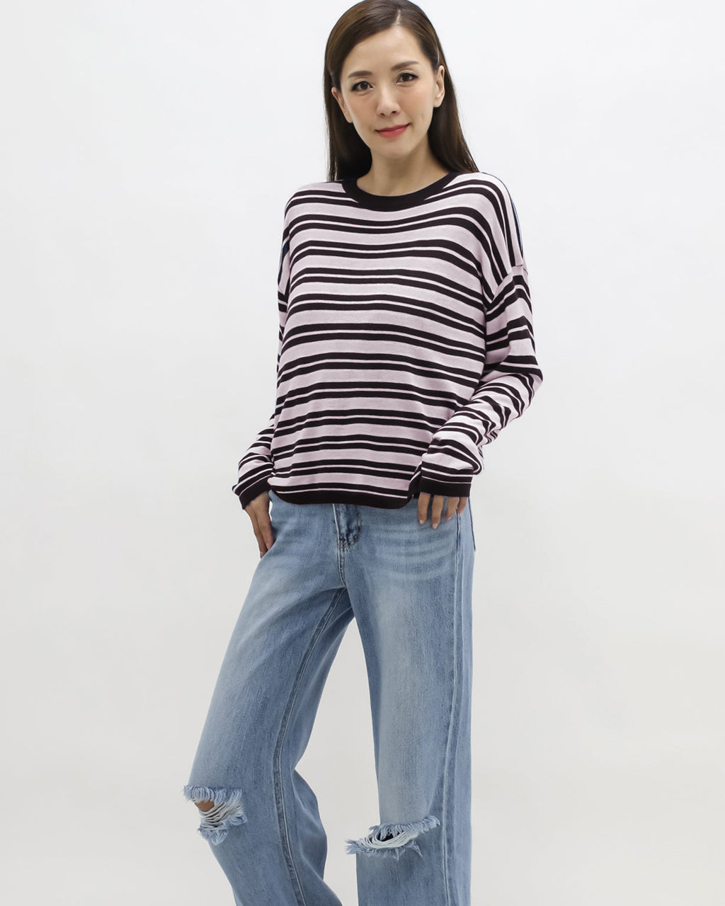 pink & navy stripes soft knitted top
