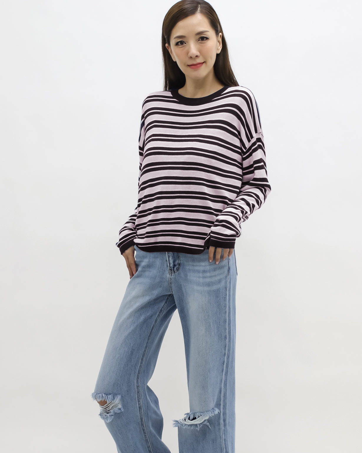 pink & navy stripes soft knitted top