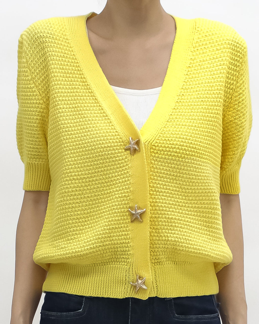 yellow starfish button fine knitted cardigan *pre-order*