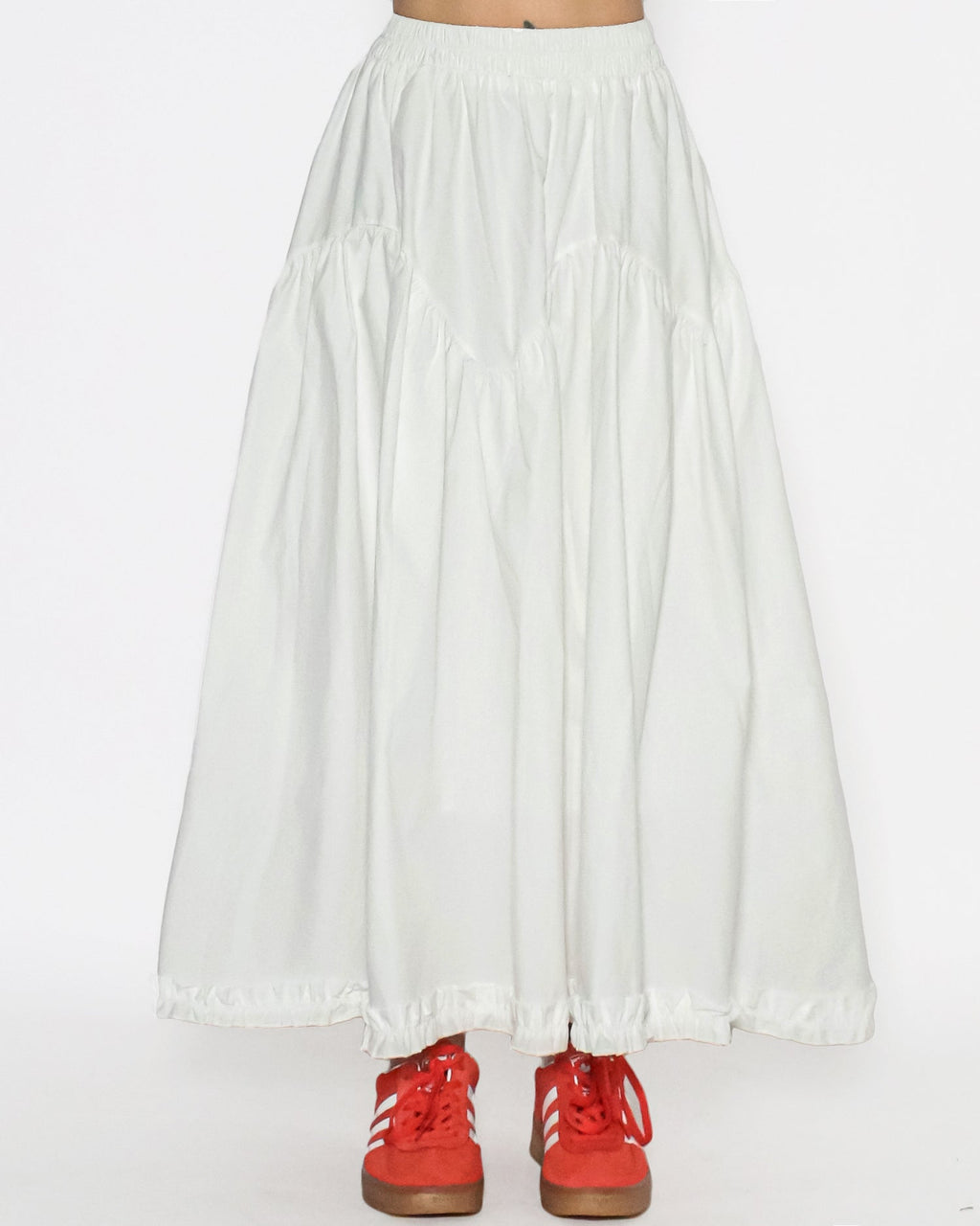 ivory ruffles hem shirt flare skirt