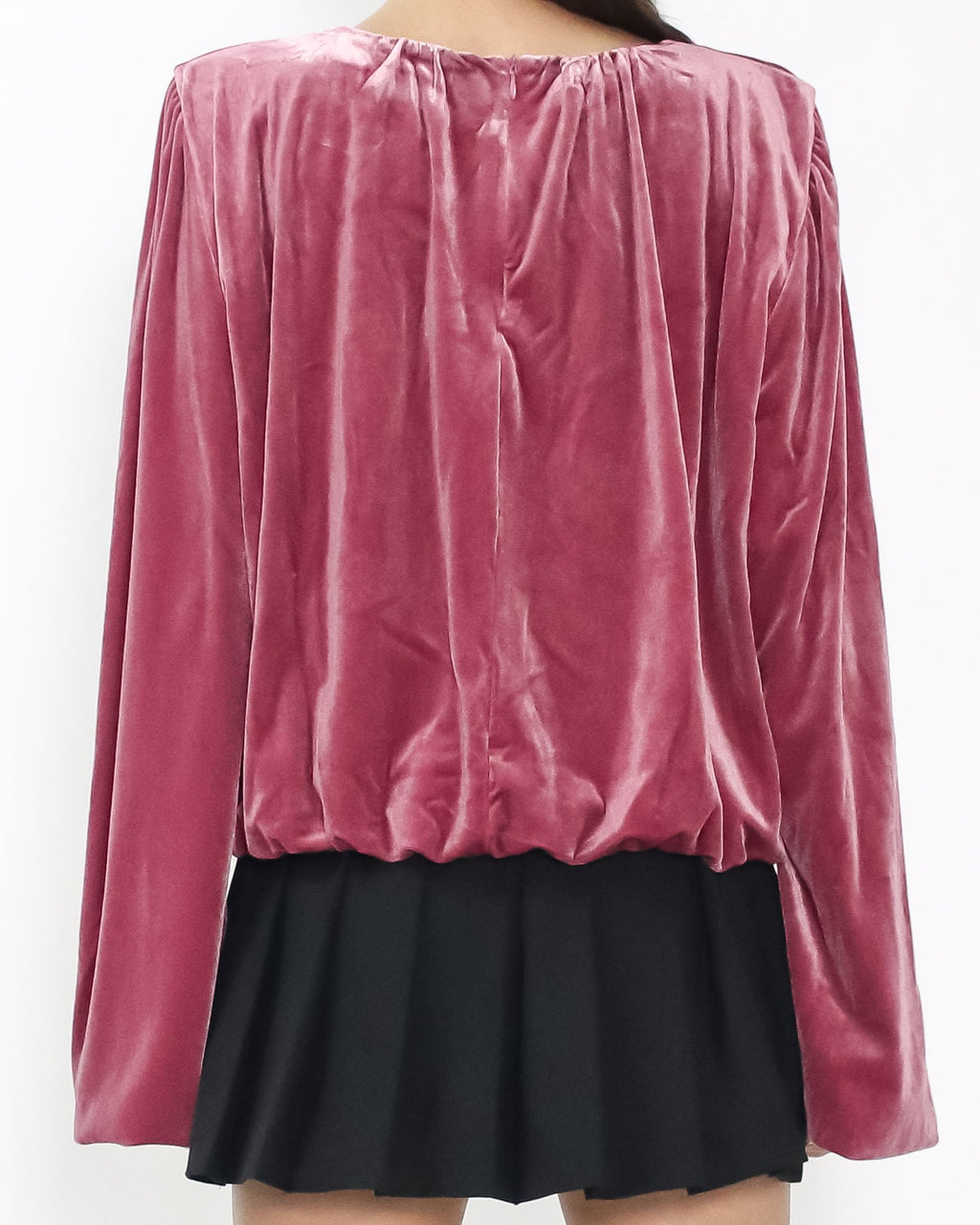 pink velvet puff sleeves top
